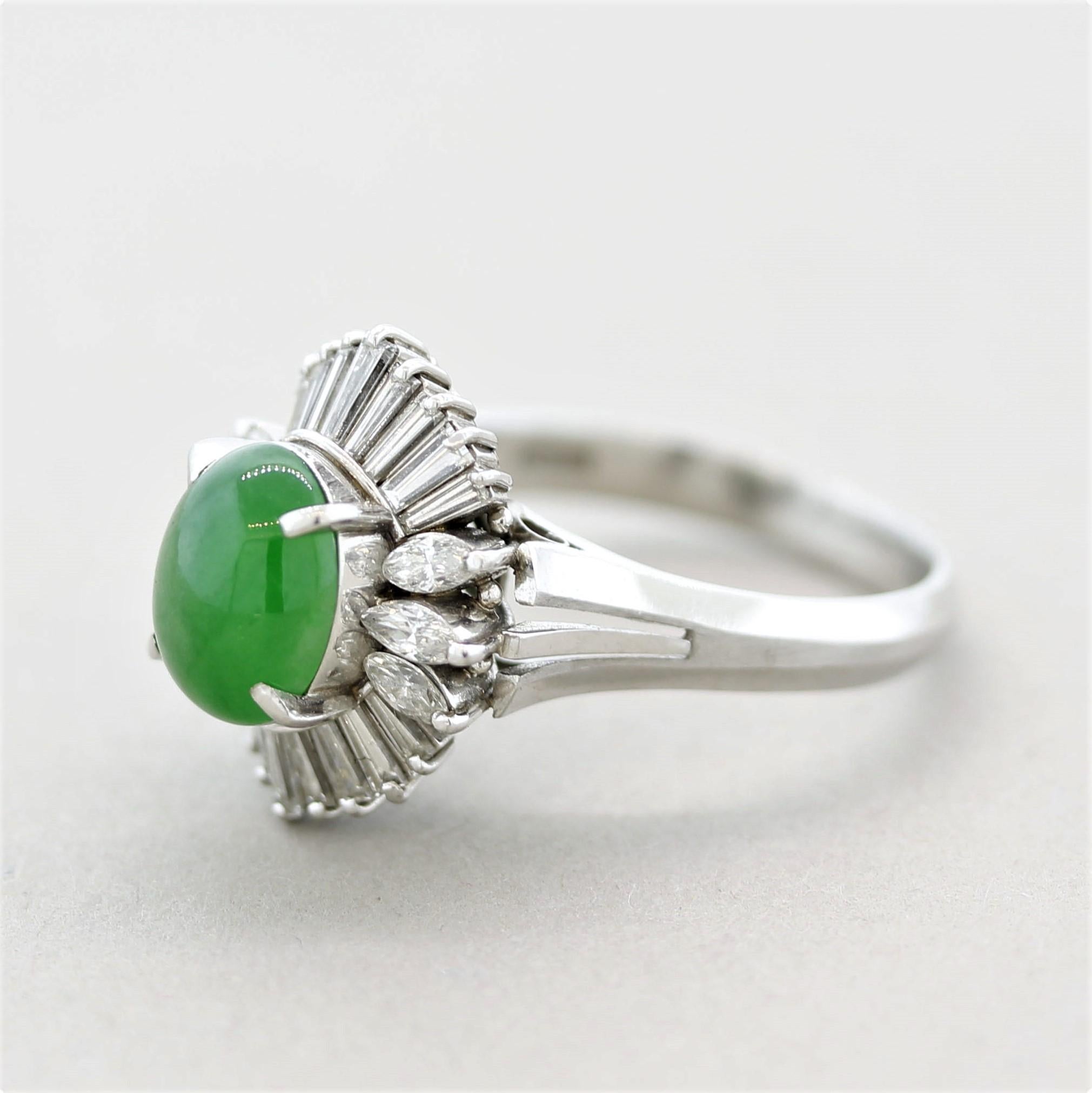 Mixed Cut Jadeite Jade Diamond Platinum Ring For Sale