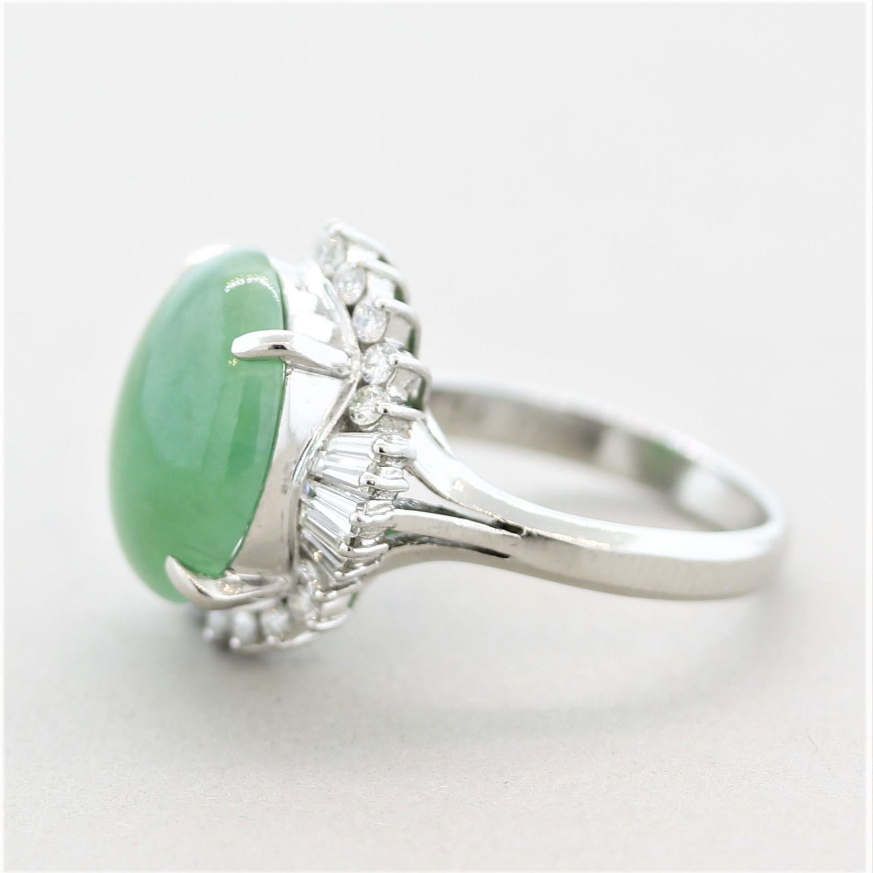 Jadeit Jadeit Diamant Platin Ring (Gemischter Schliff) im Angebot