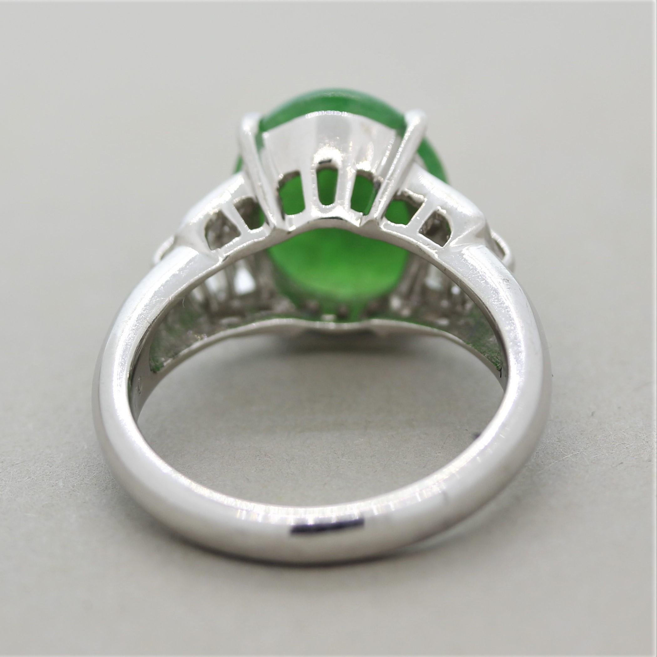 Cabochon Jadeite Jade Diamond Platinum Ring