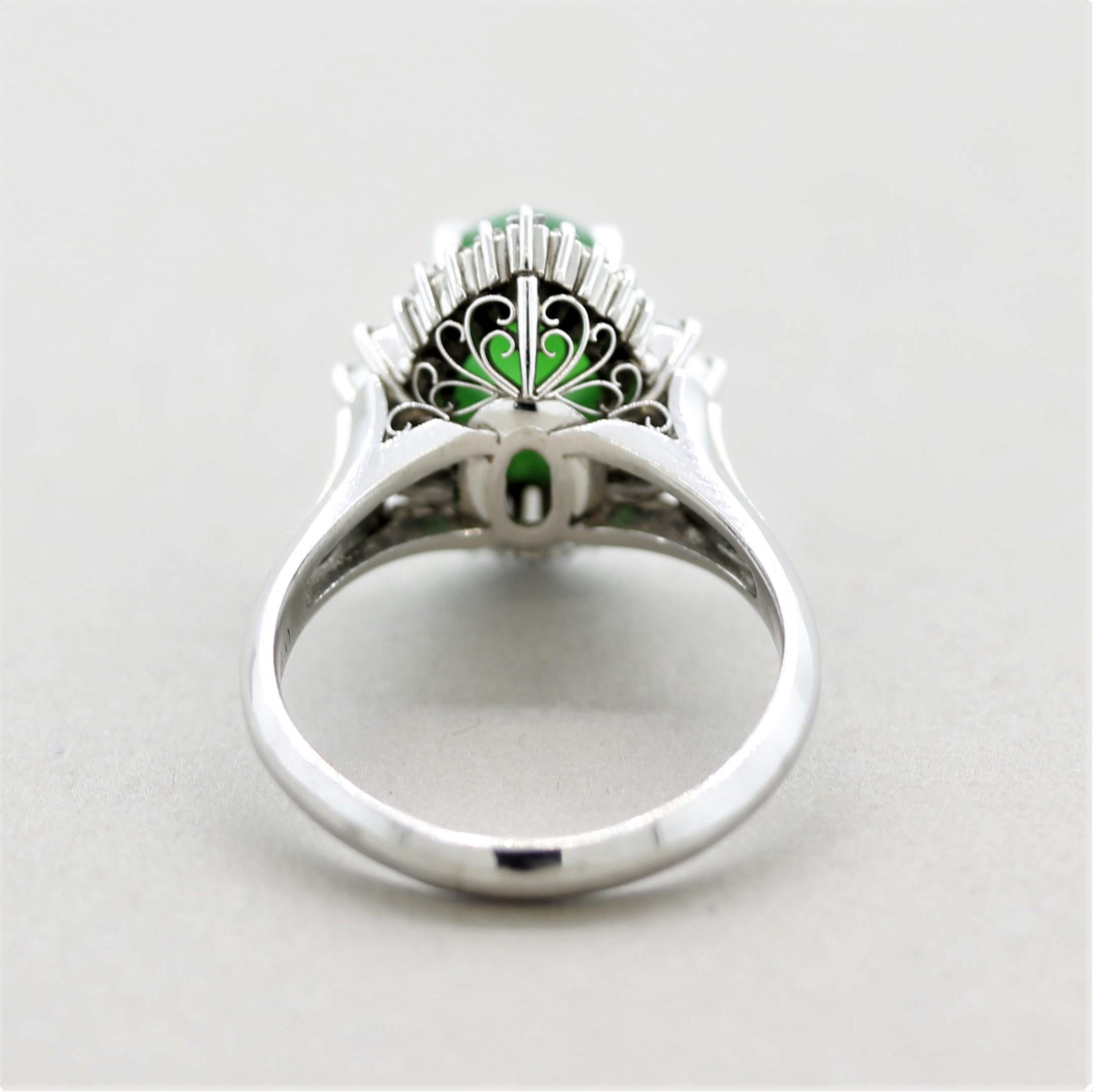 Jadeite Jade Diamond Platinum Ring In New Condition For Sale In Beverly Hills, CA
