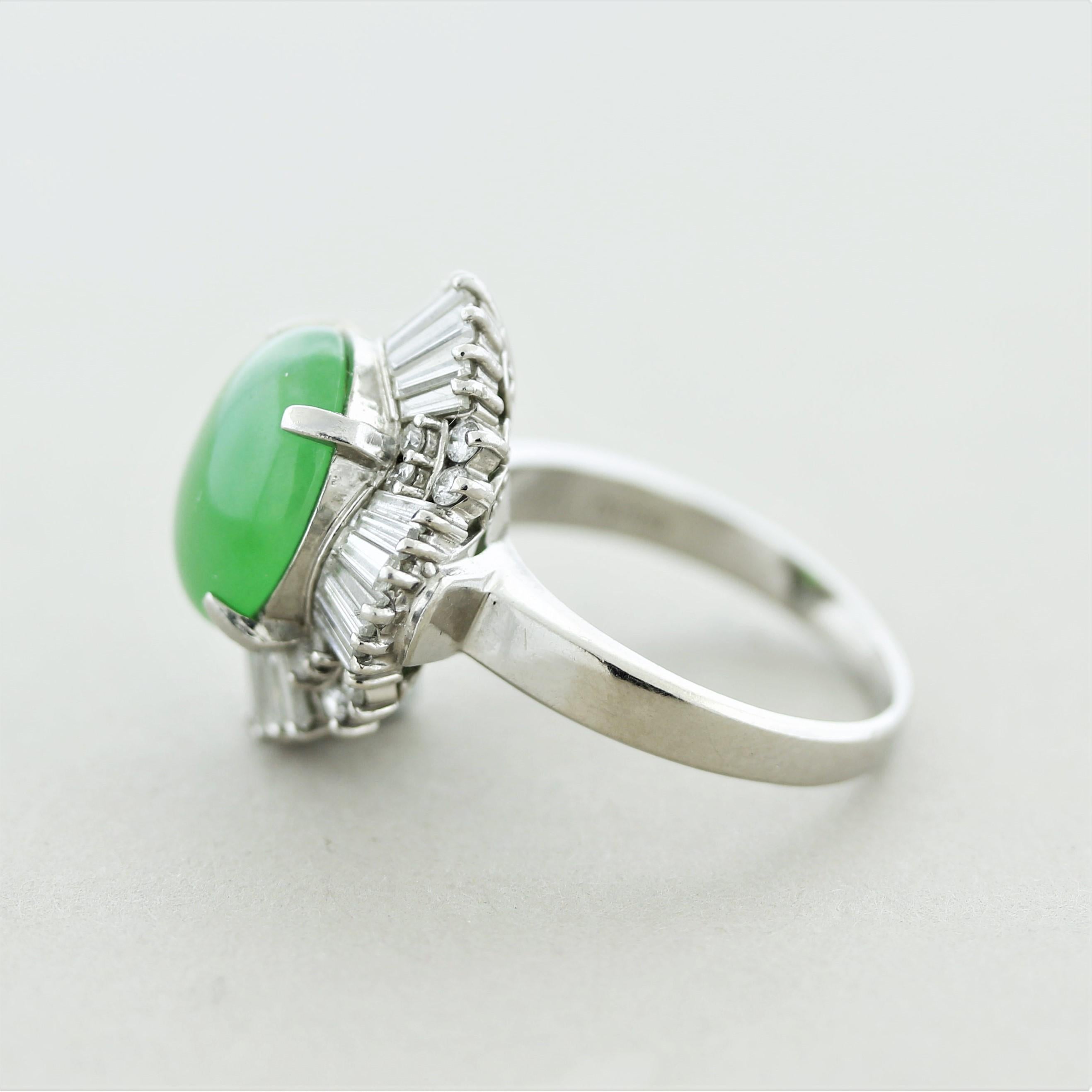 Mixed Cut Jadeite Jade Diamond Platinum Ring For Sale