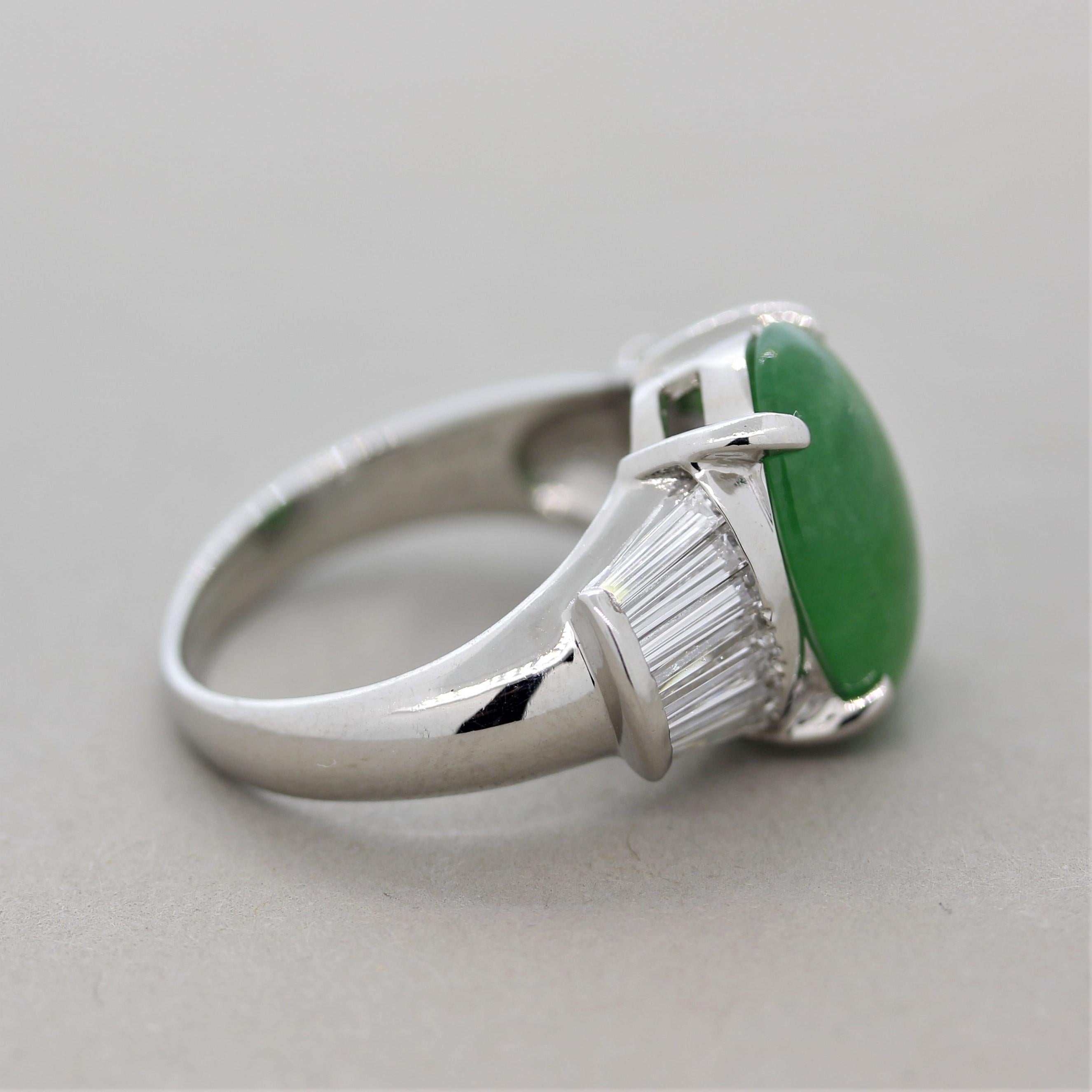 Mixed Cut Jadeite Jade Diamond Platinum Ring For Sale