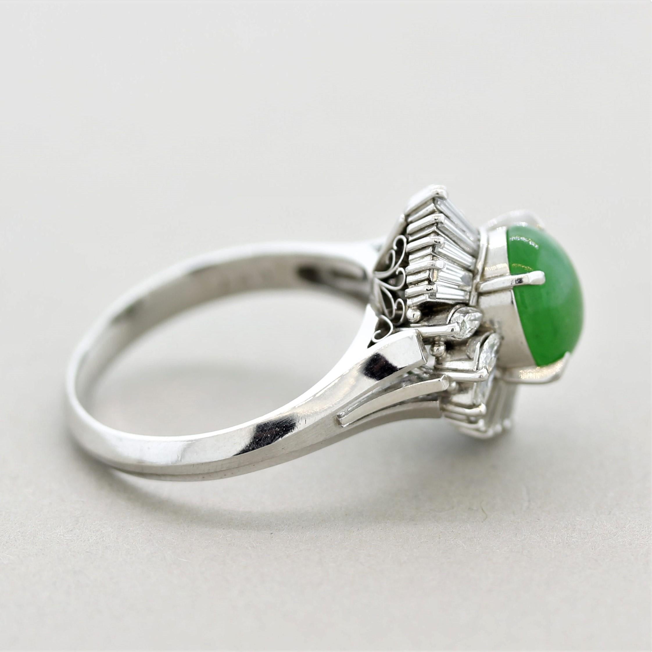 Women's Jadeite Jade Diamond Platinum Ring For Sale