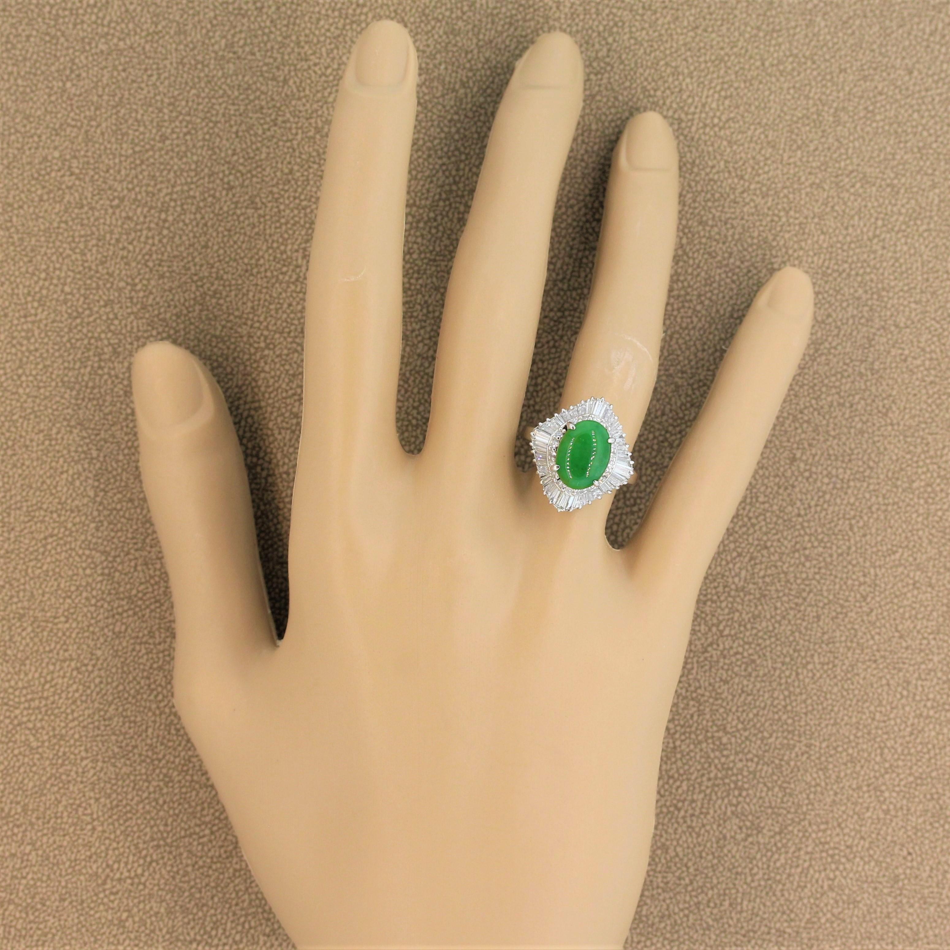 Cabochon Jadeite Jade Diamond Platinum Ring For Sale