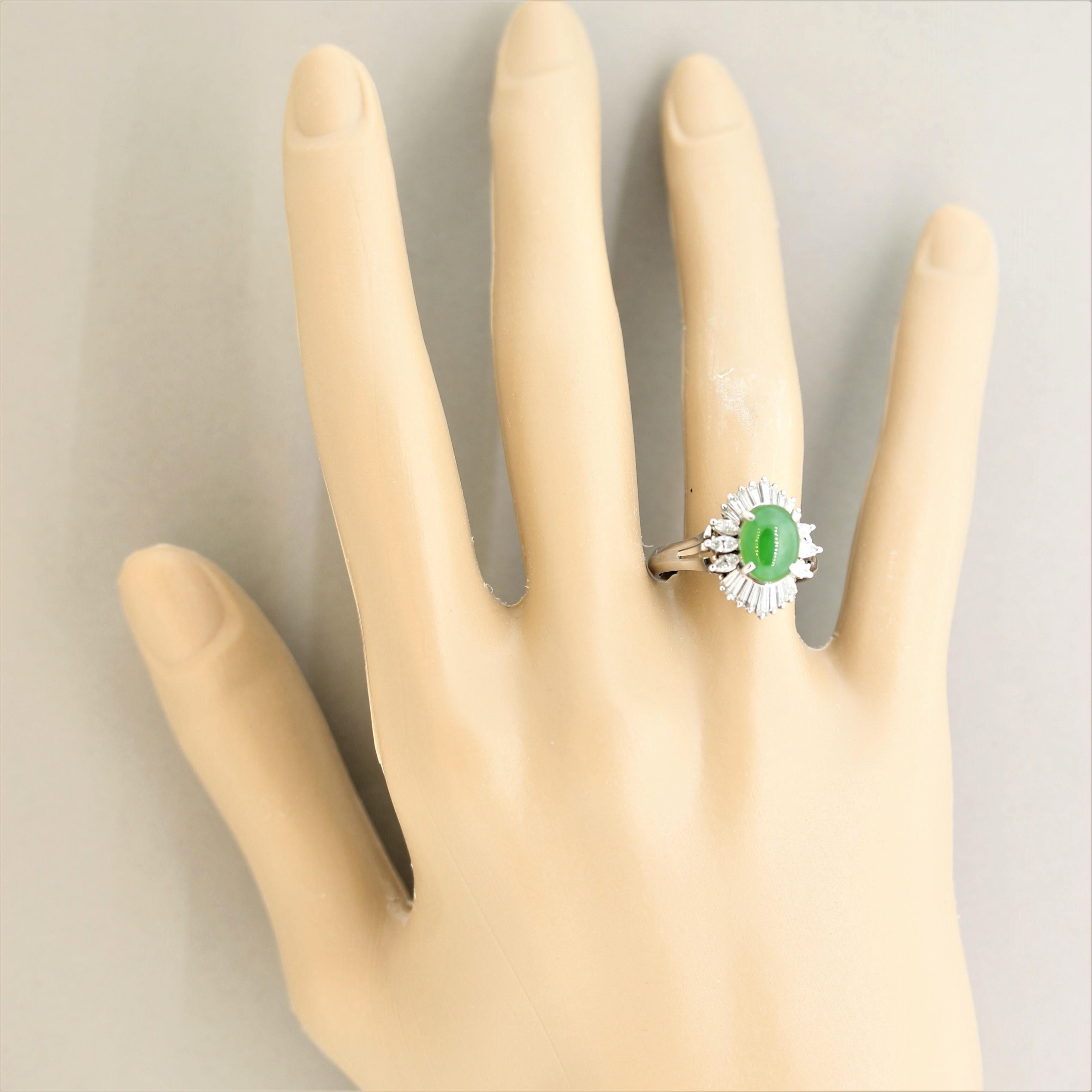 Jadeite Jade Diamond Platinum Ring For Sale 1