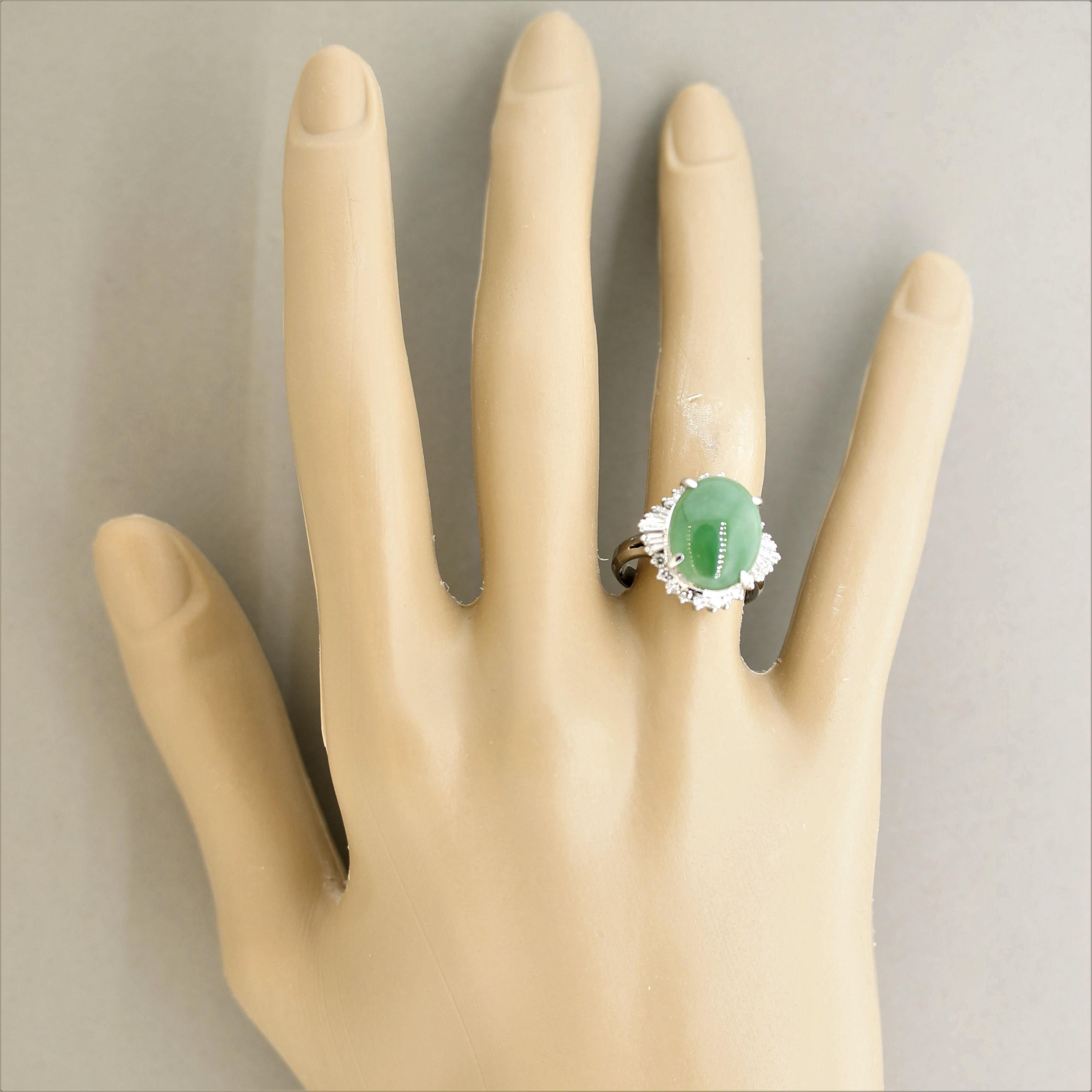 Jadeit Jadeit Diamant Platin Ring im Angebot 1