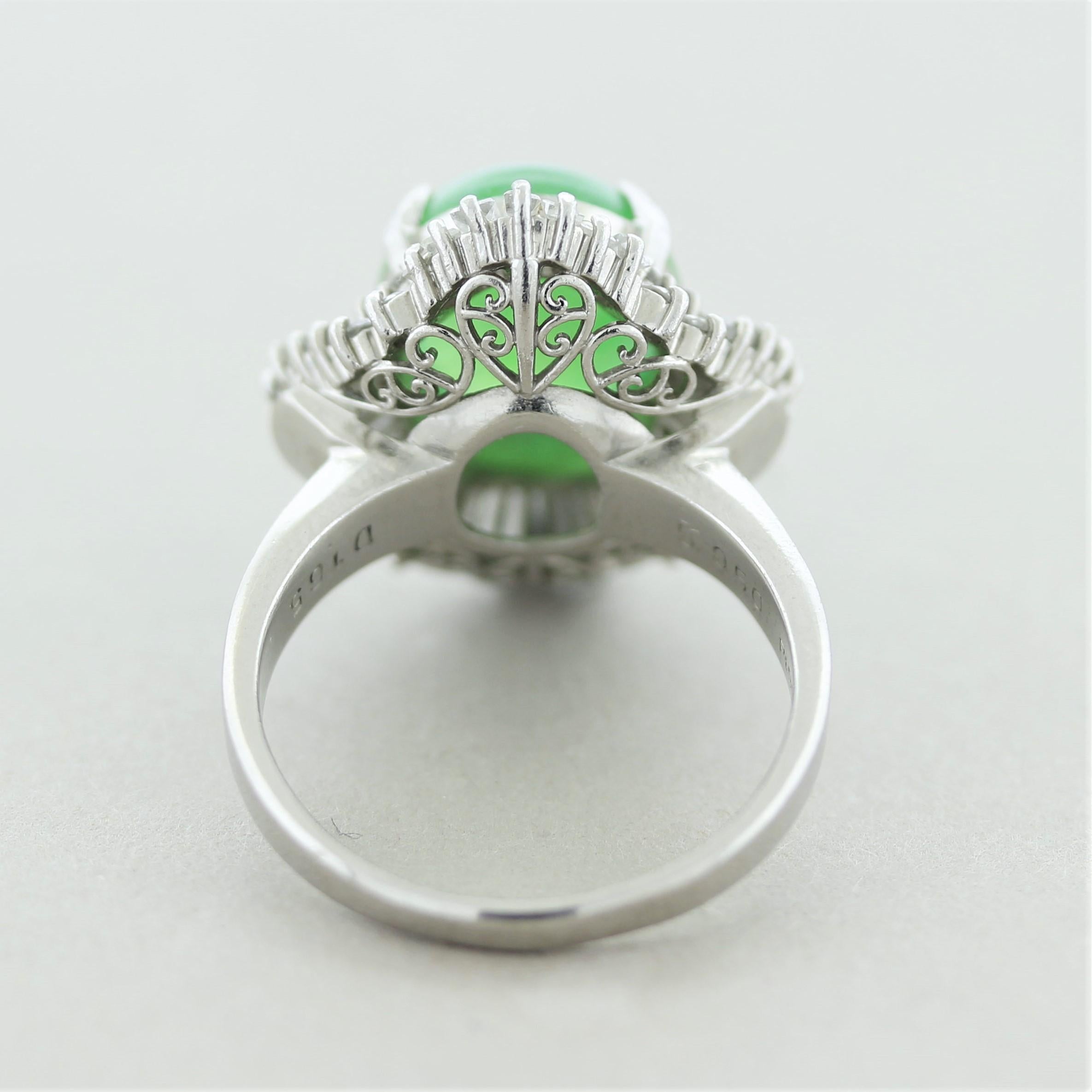 Women's Jadeite Jade Diamond Platinum Ring For Sale