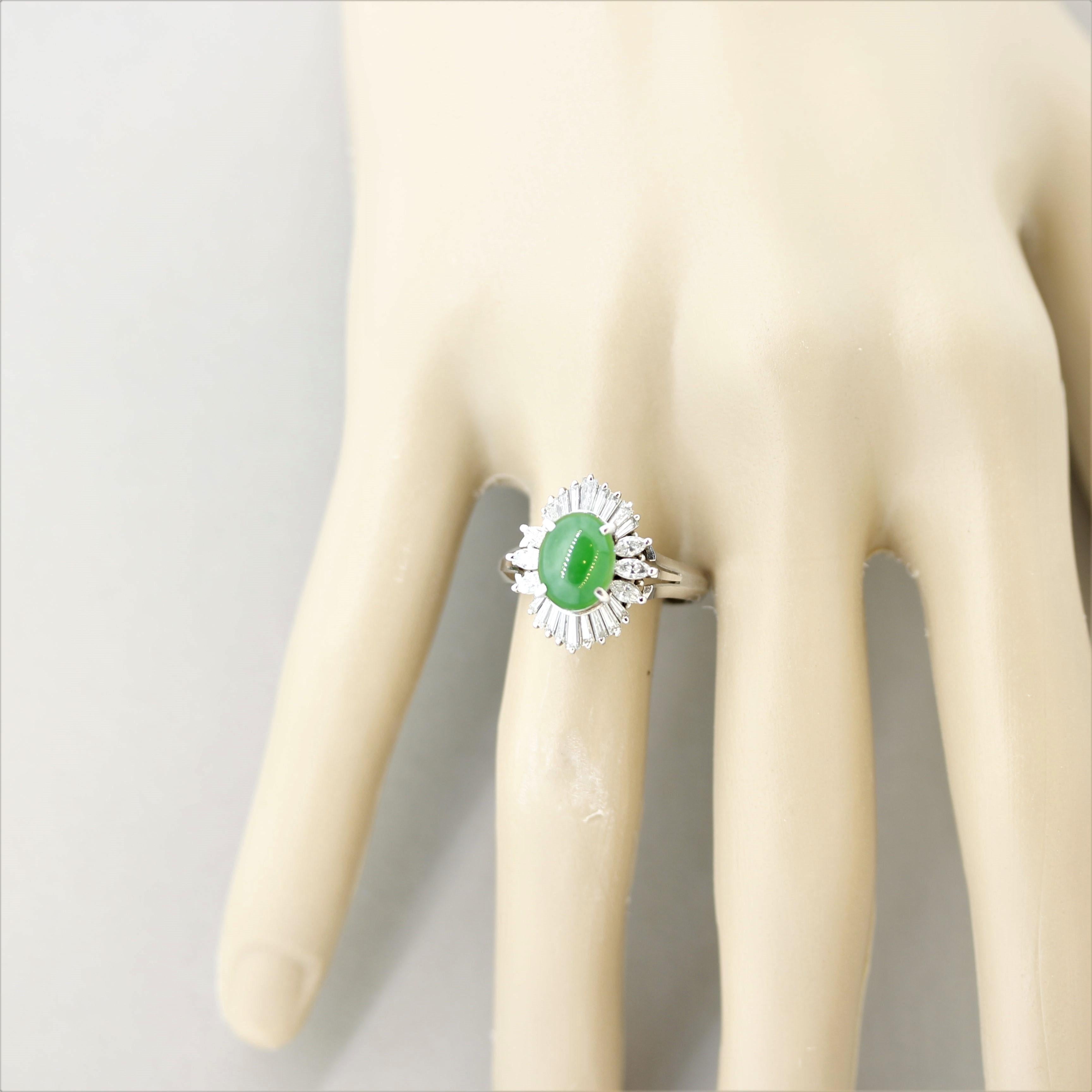 Jadeite Jade Diamond Platinum Ring For Sale 2