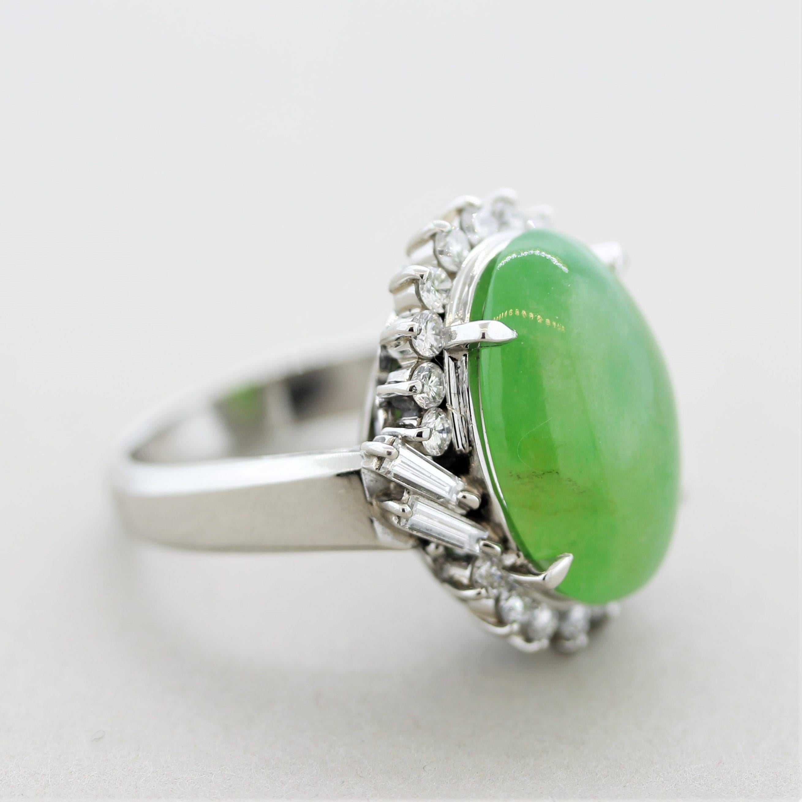 Jadeite Jade Diamond Platinum Ring For Sale 2