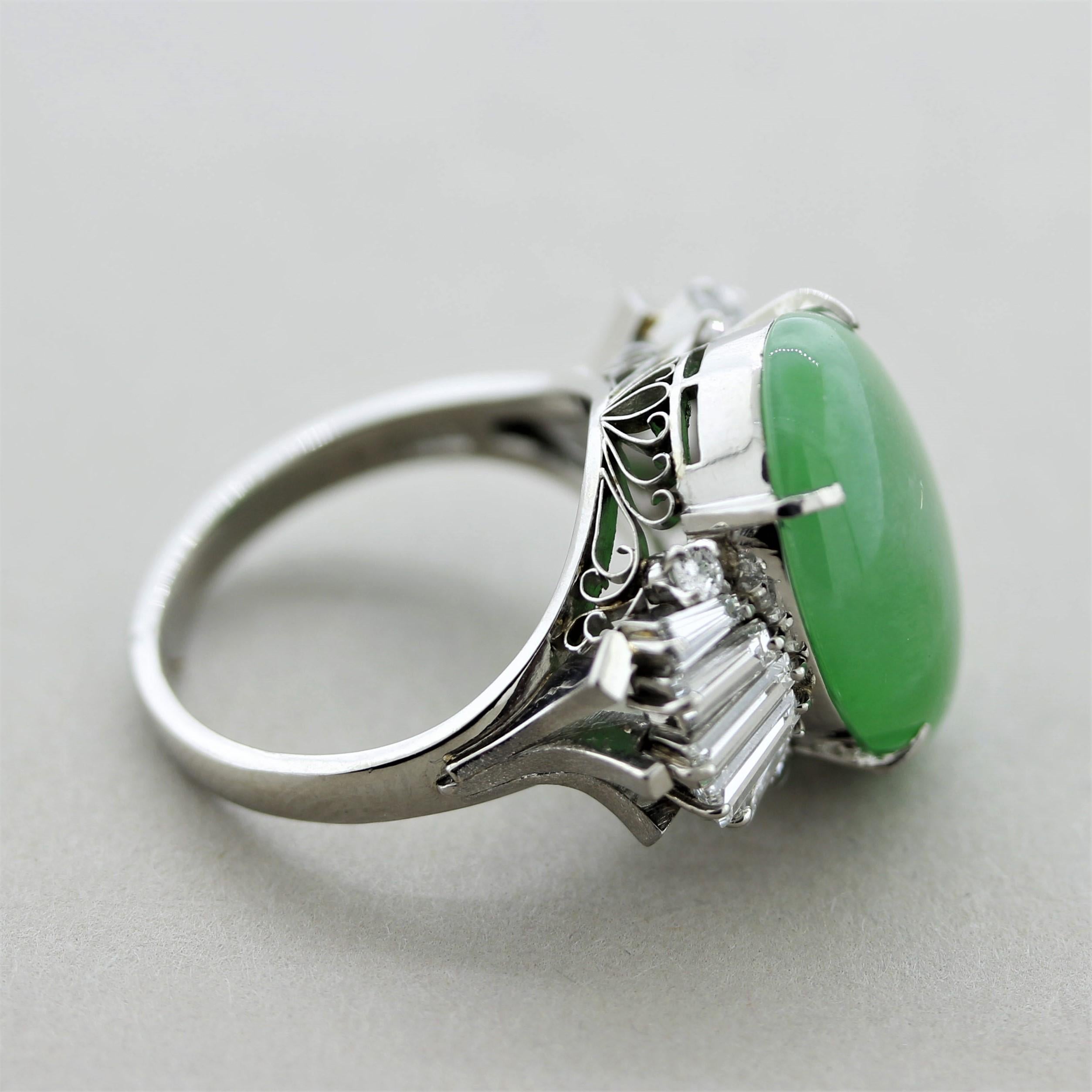 Jadeite Jade Diamond Platinum Ring For Sale 2