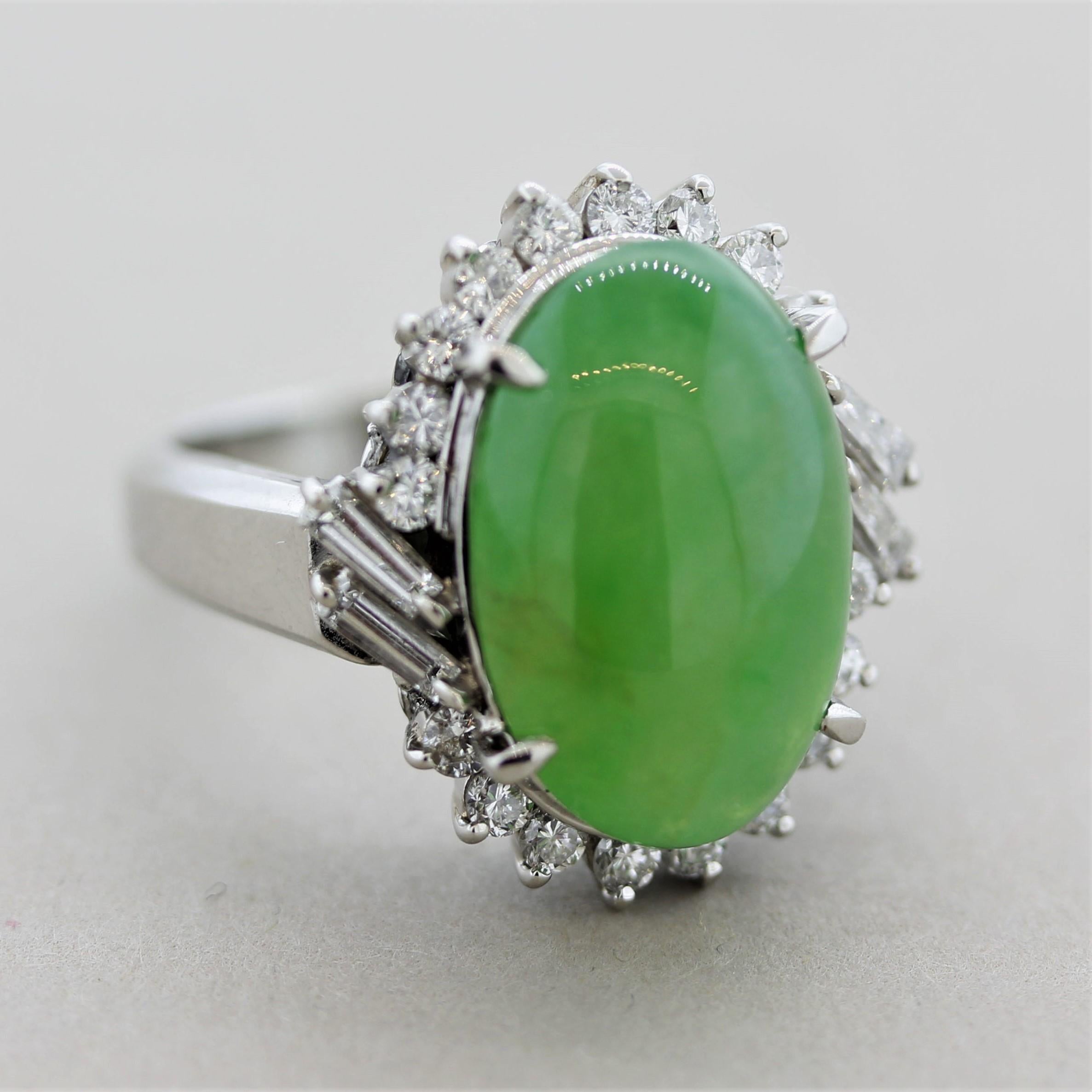 Jadeite Jade Diamond Platinum Ring For Sale 3