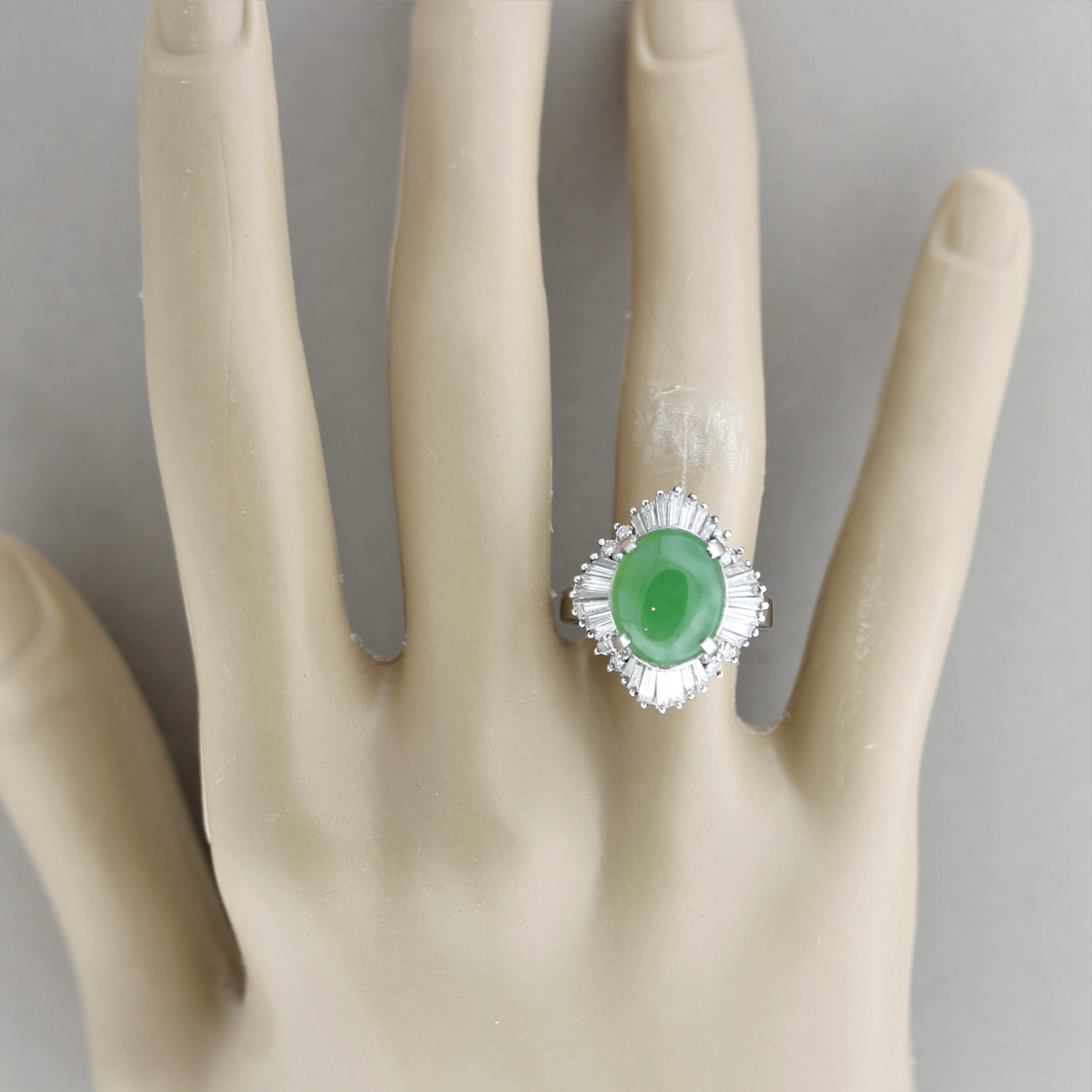 Jadeite Jade Diamond Platinum Ring For Sale 3