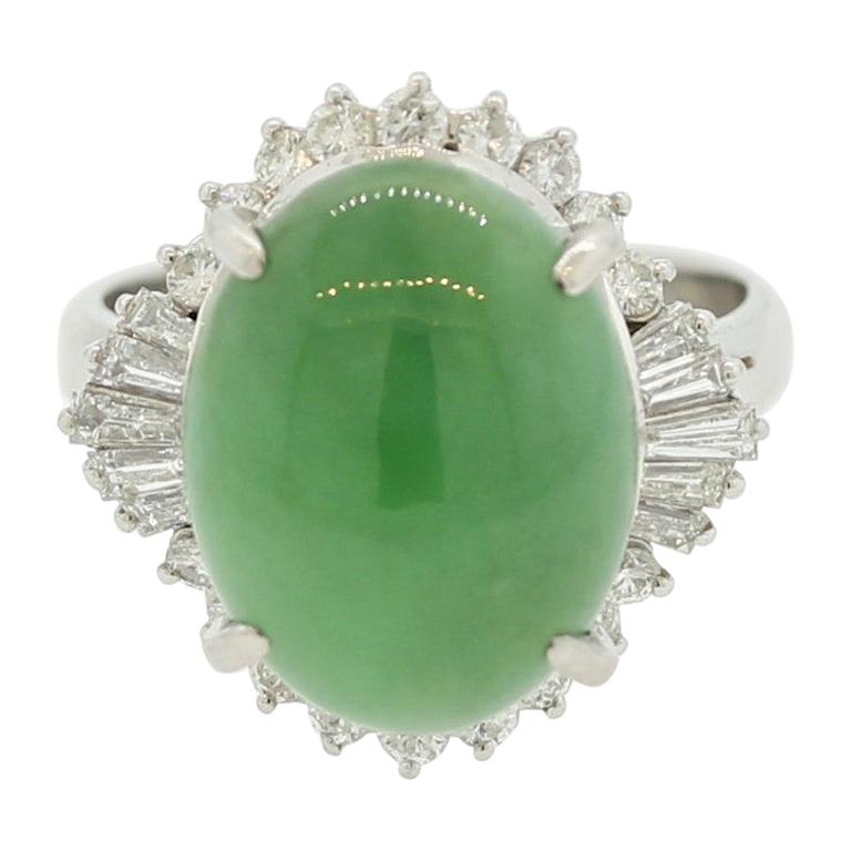 Jadeíta Jade Diamante Anillo Platino