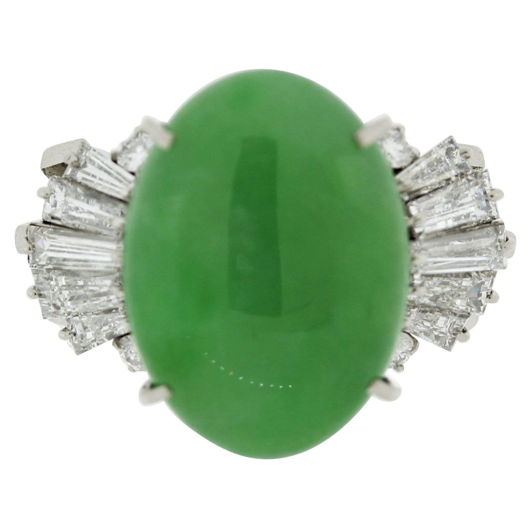 Jadeite Jade Diamond Platinum Ring For Sale