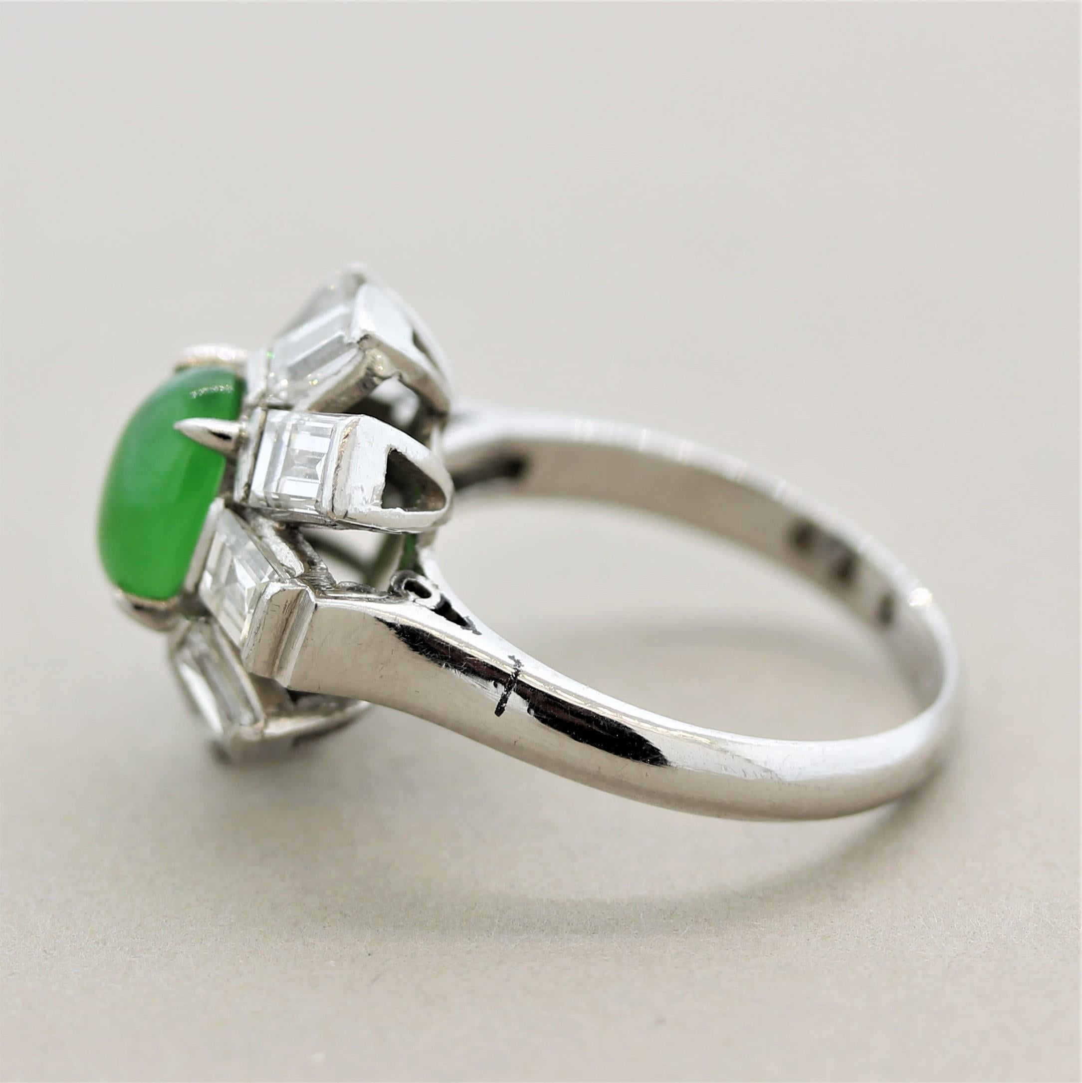 Women's Jadeite Jade Diamond Platinum Sunburst Ring For Sale