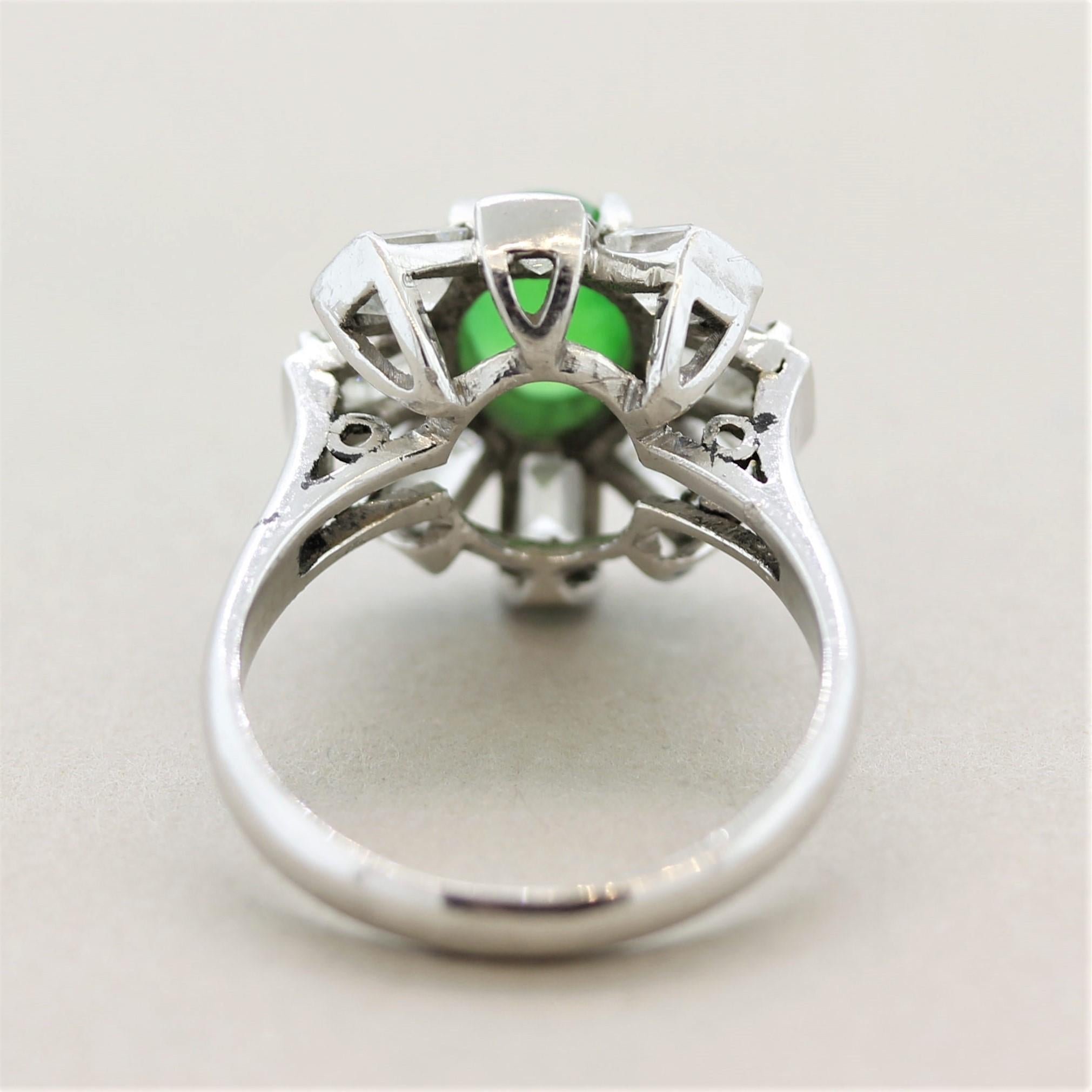 Jadeite Jade Diamond Platinum Sunburst Ring For Sale 1