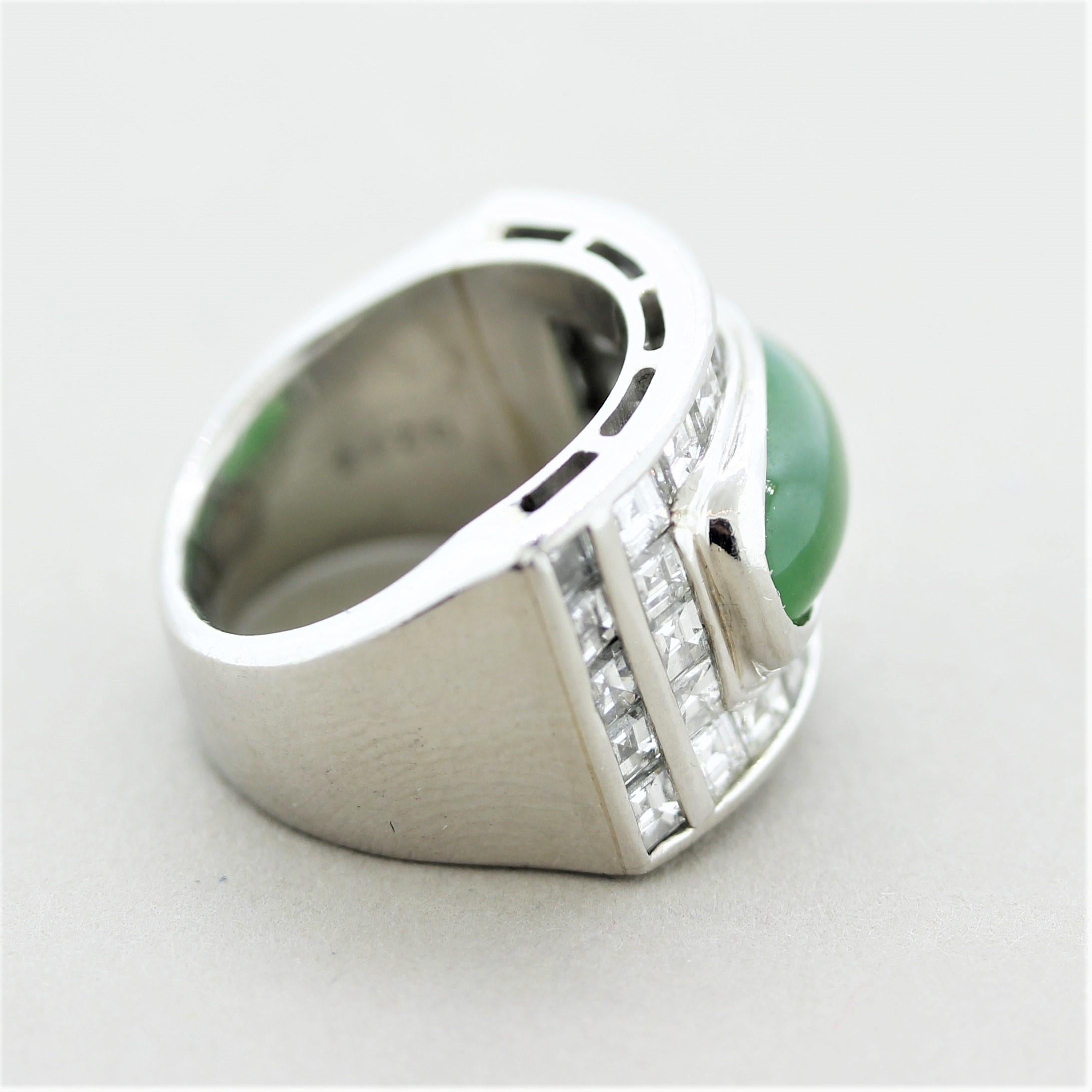 Jadeit Jade Diamant Platin Unisex-Ring Damen im Angebot