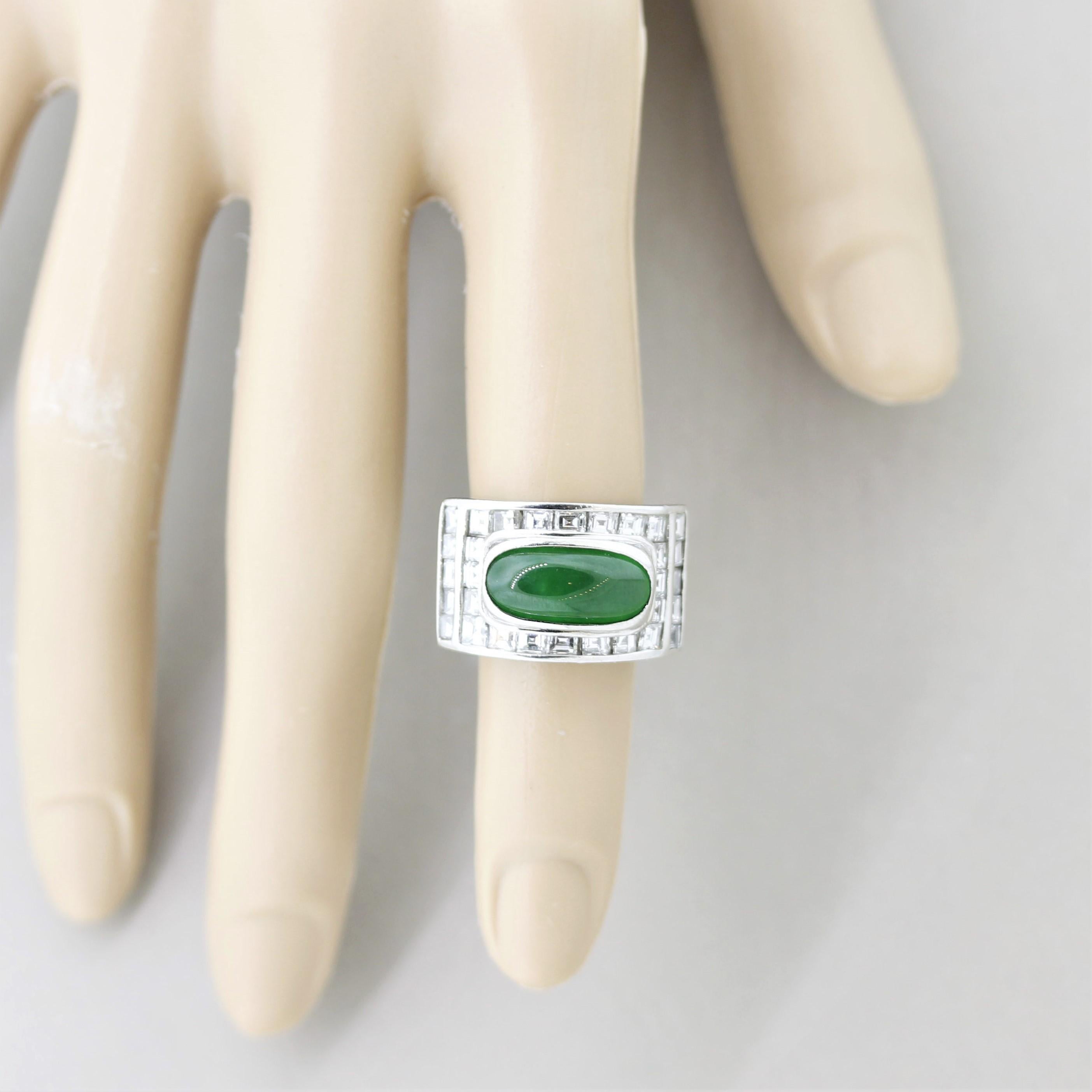 Jadeit Jade Diamant Platin Unisex-Ring im Angebot 1