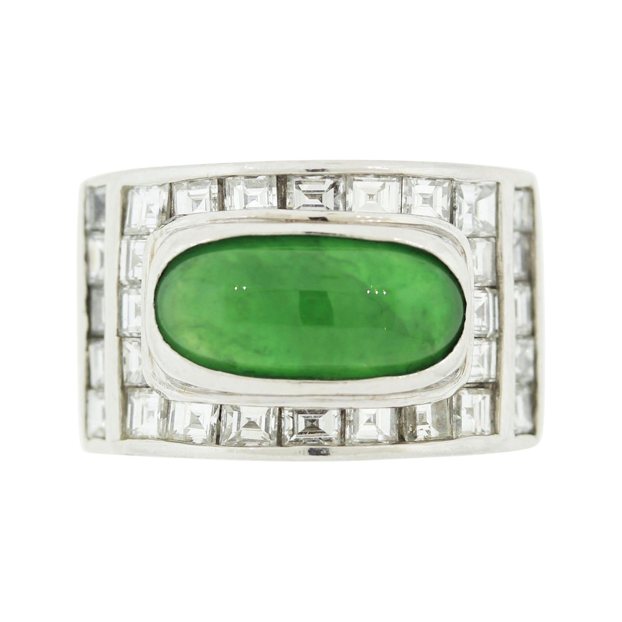 Jadeite Jade Diamond Platinum Unisex Band Ring