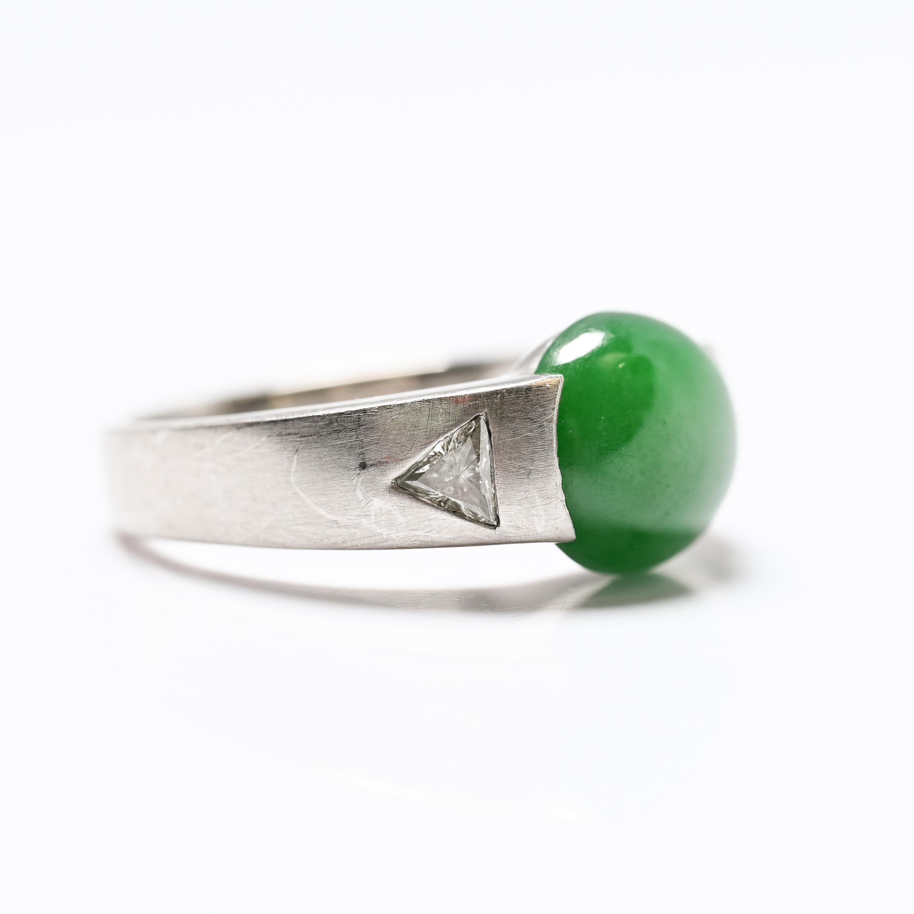 Jadeit Jade & Diamant Ring, Platin Größe 9 im Zustand „Hervorragend“ im Angebot in Southbury, CT