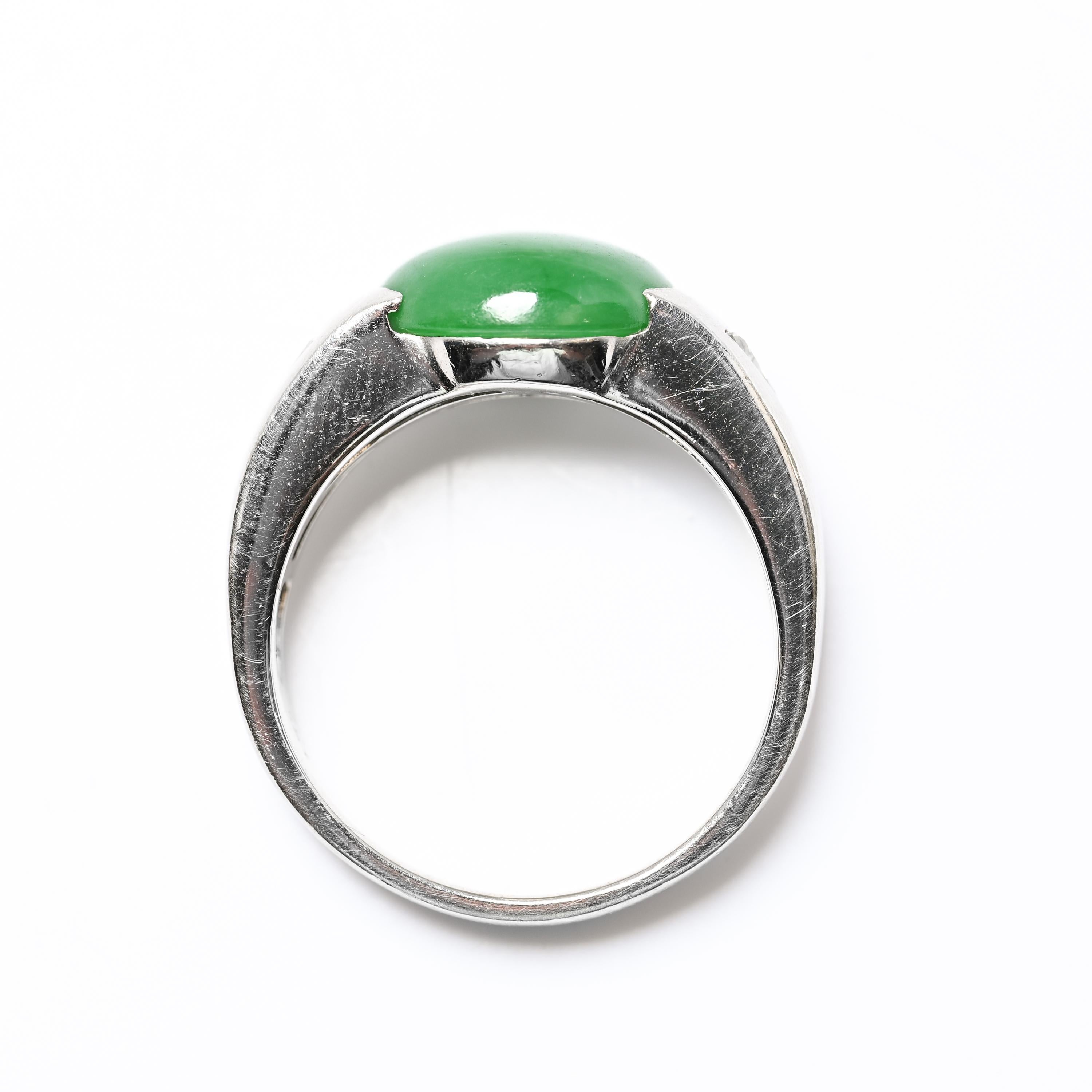 Jadeit Jade & Diamant Ring, Platin Größe 9 für Damen oder Herren im Angebot