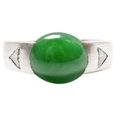 Jadeit Jade & Diamant Ring, Platin Größe 9