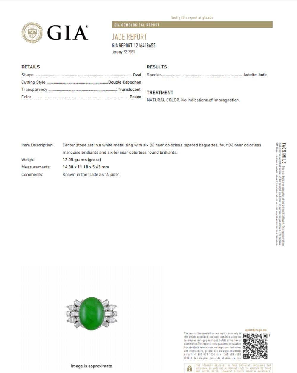 Jadeite Jade Diamond Spray Platinum Cocktail Ring, GIA Certified For Sale 2