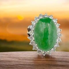 Jadeite Jade “Fei Cui” And Diamond Platinum Yellow Gold Cocktail Ring Circa 1970