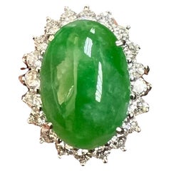 Jadeite Jade “Fei Cui” And Diamond Platinum Yellow Gold Cocktail Ring Circa 1970
