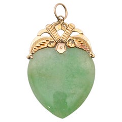 Vintage Jadeite Jade Heart 9 Karat Gold Pendant