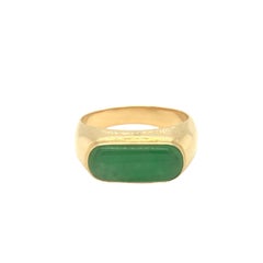 Jadeite Jade Men's Ring 14K Yellow Gold Saddle Ring