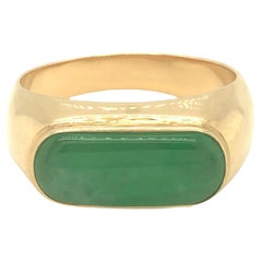 Jadeite Jade Men's Ring 14K Yellow Gold Saddle Ring