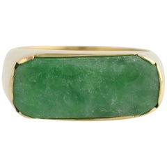 Vintage Jadeite Jade Men's Ring, 18 Karat Yellow Gold GIA Graded