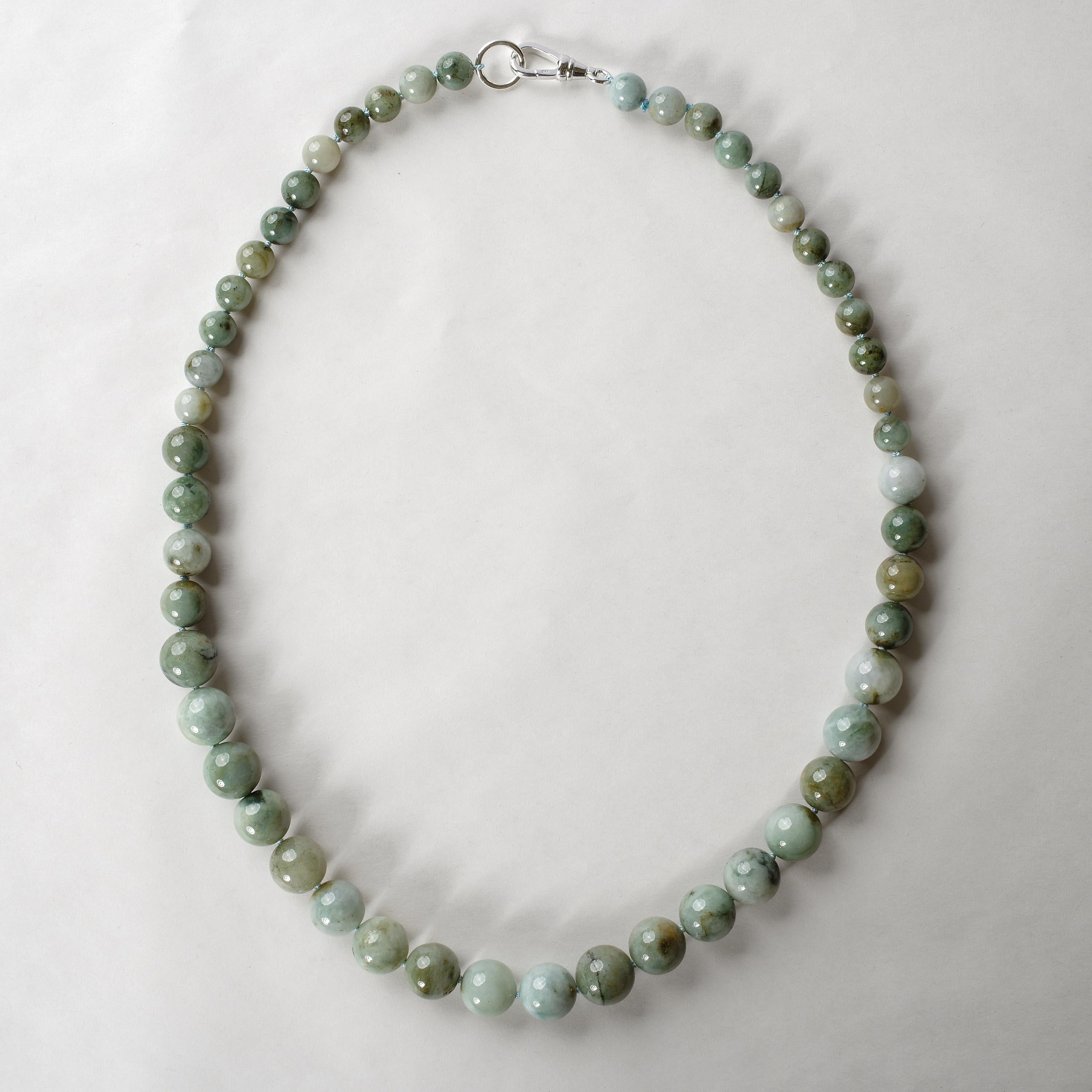 Imperial jade beads the color of emeralds from the South American jungles and as translucent as glass, these are not. What they are is a collection of 50 natural and untreated jadeite jade beads from Burma that feature natural coloration lines,