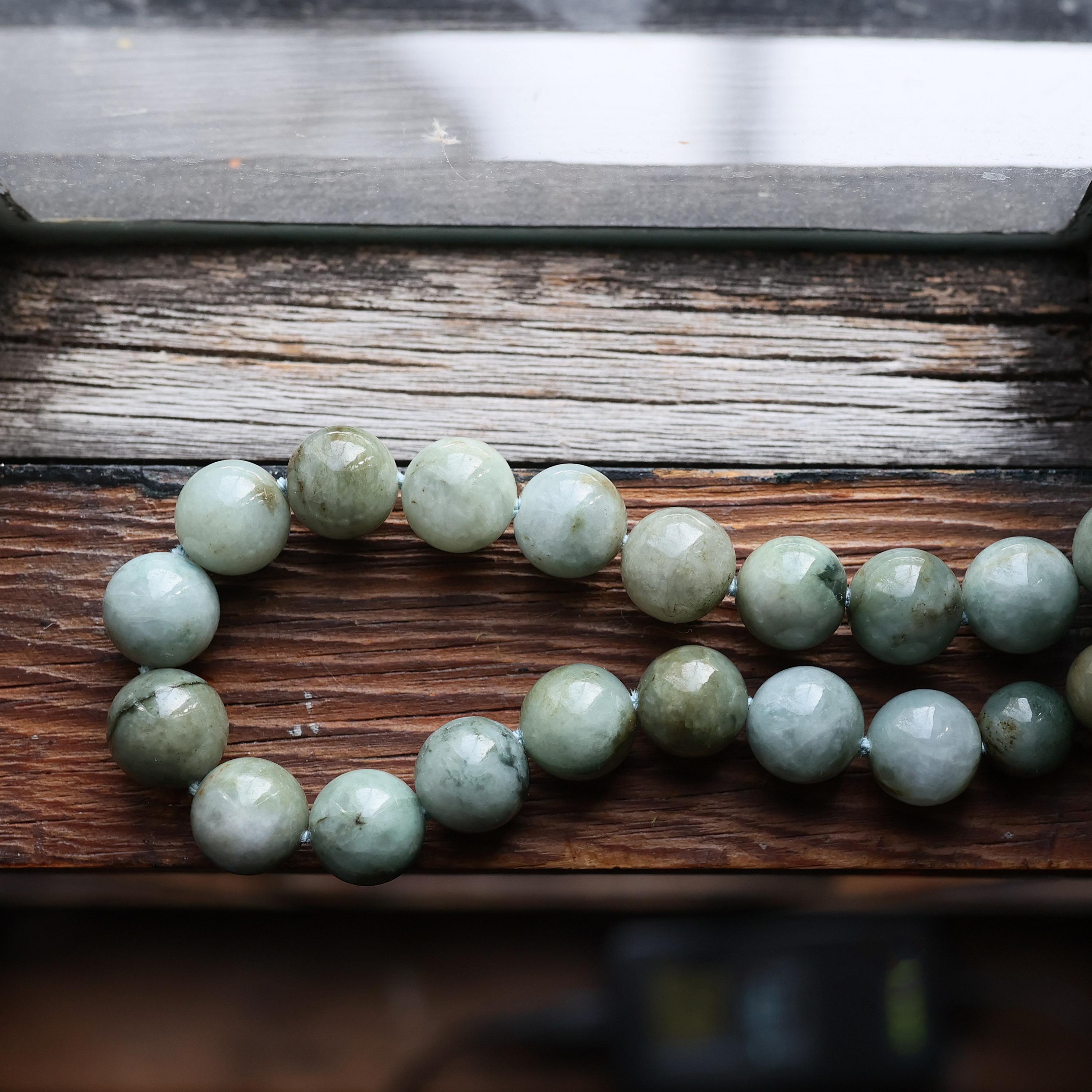 Artisan Jadeite Jade Necklace Mottled Grayish Green Certified Untreated