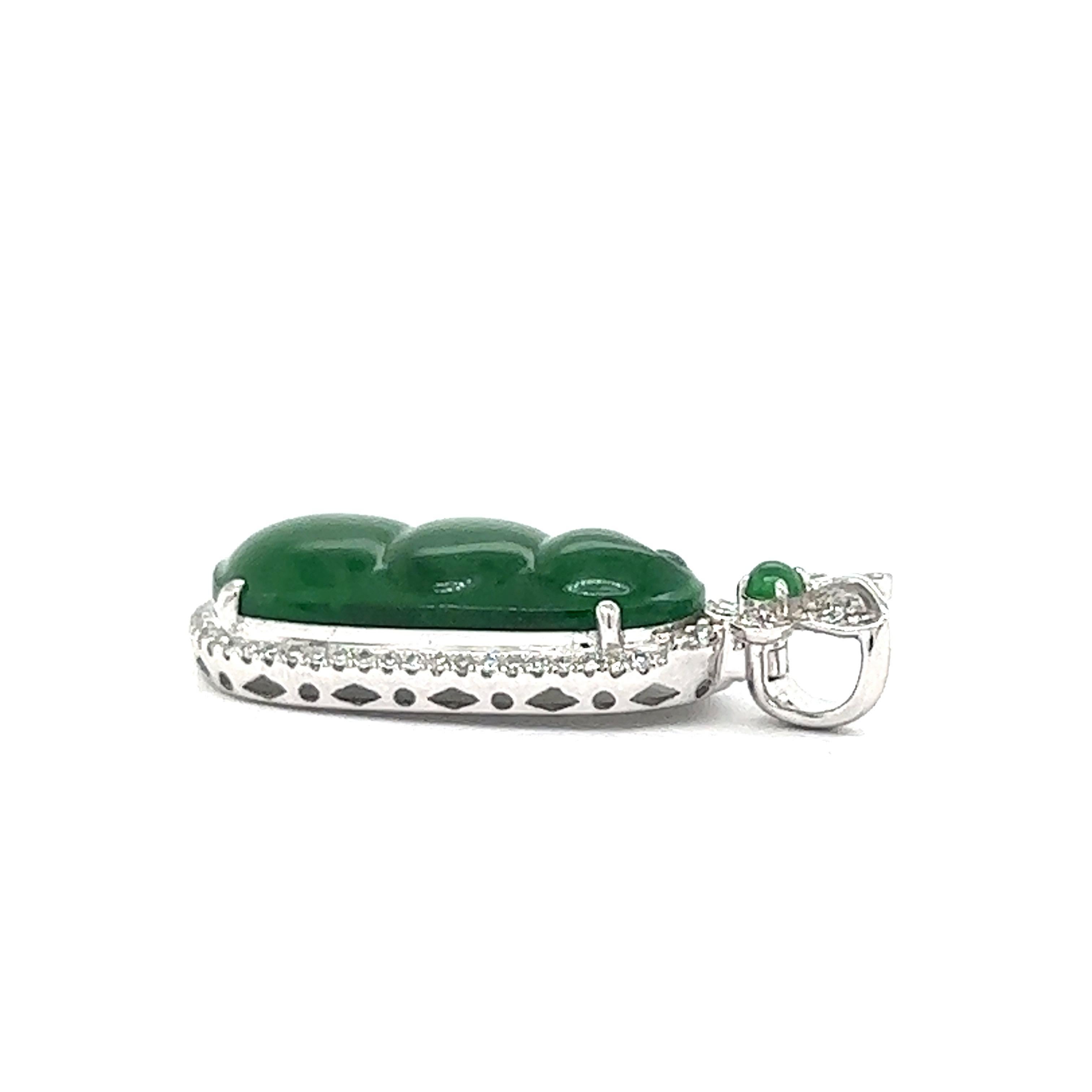 Uncut Jadeite Jade Peapod 18k White Gold Pendant For Sale