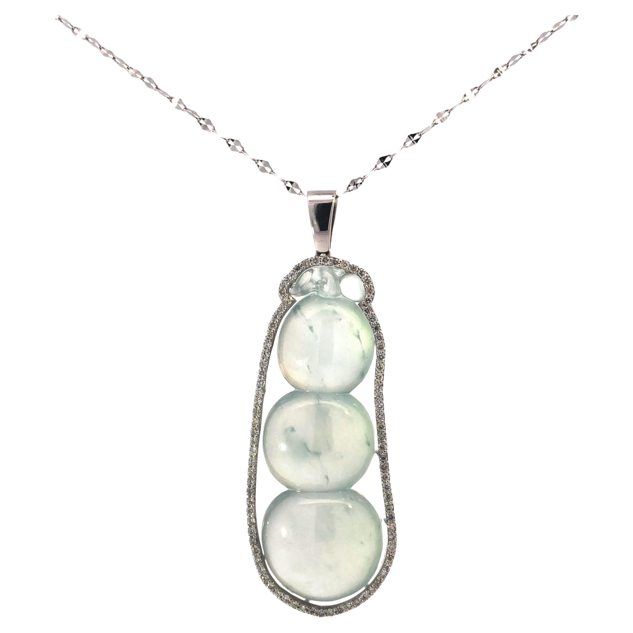 Jadeite Jade Peas Pendant with Diamonds