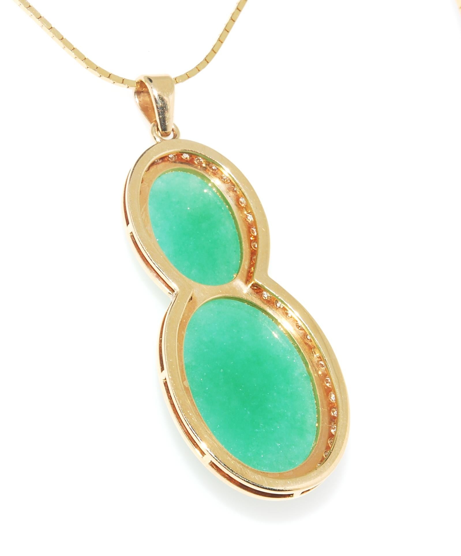 Contemporary Jadeite Jade Pendant in 14 Karat Yellow Gold with Diamonds