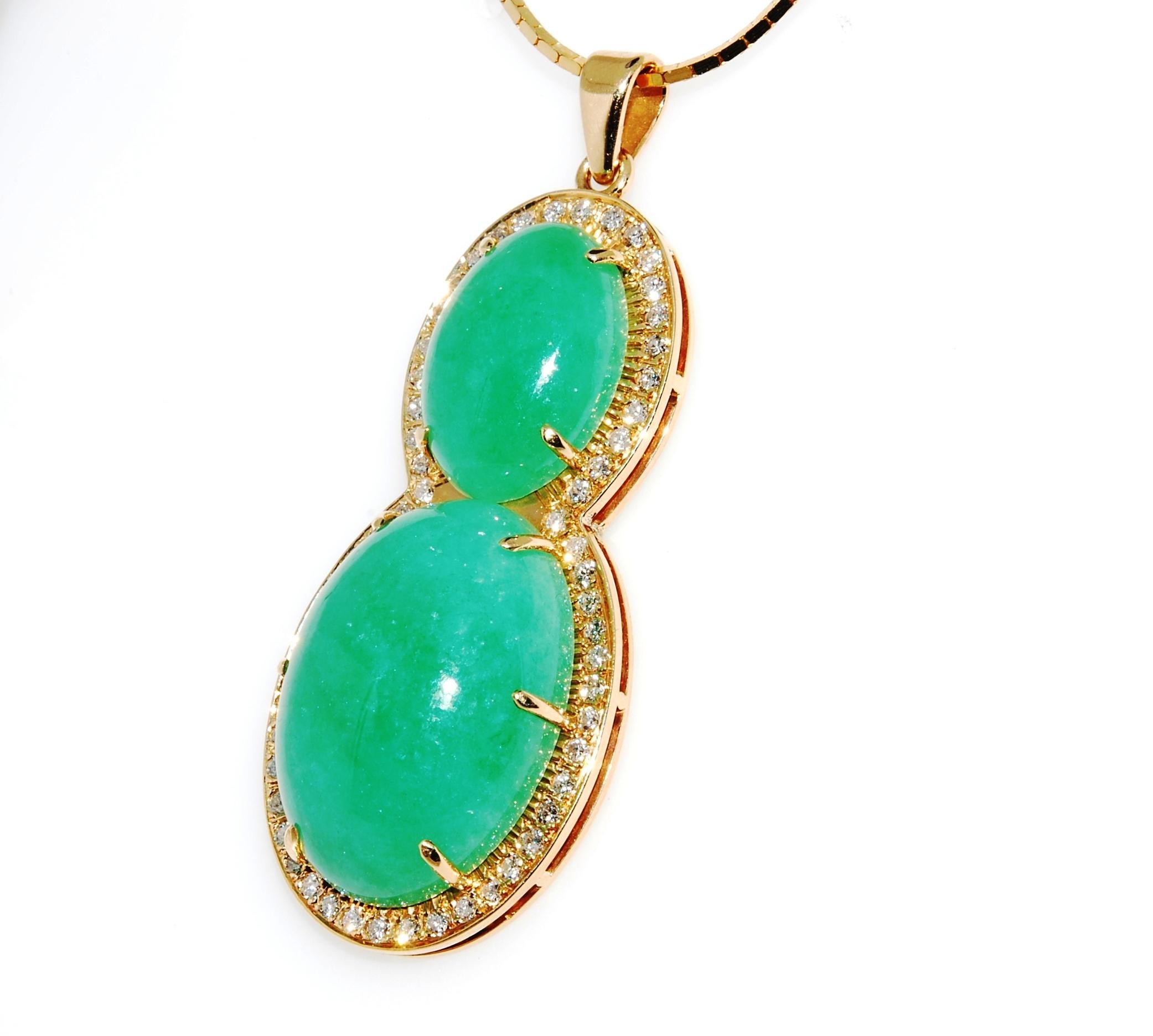 Women's Jadeite Jade Pendant in 14 Karat Yellow Gold with Diamonds