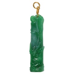 Vintage Jadeite Jade Pendant Hand Carved Bamboo Certified Untreated