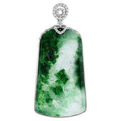 Jadeite Jade Pendant with Diamonds in 18K White Gold