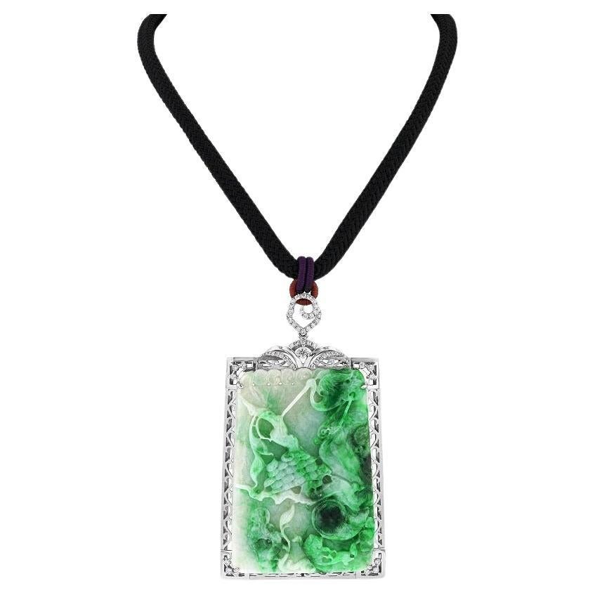 Jadeite Jade Pendant with Diamonds in 18K White Gold Frame