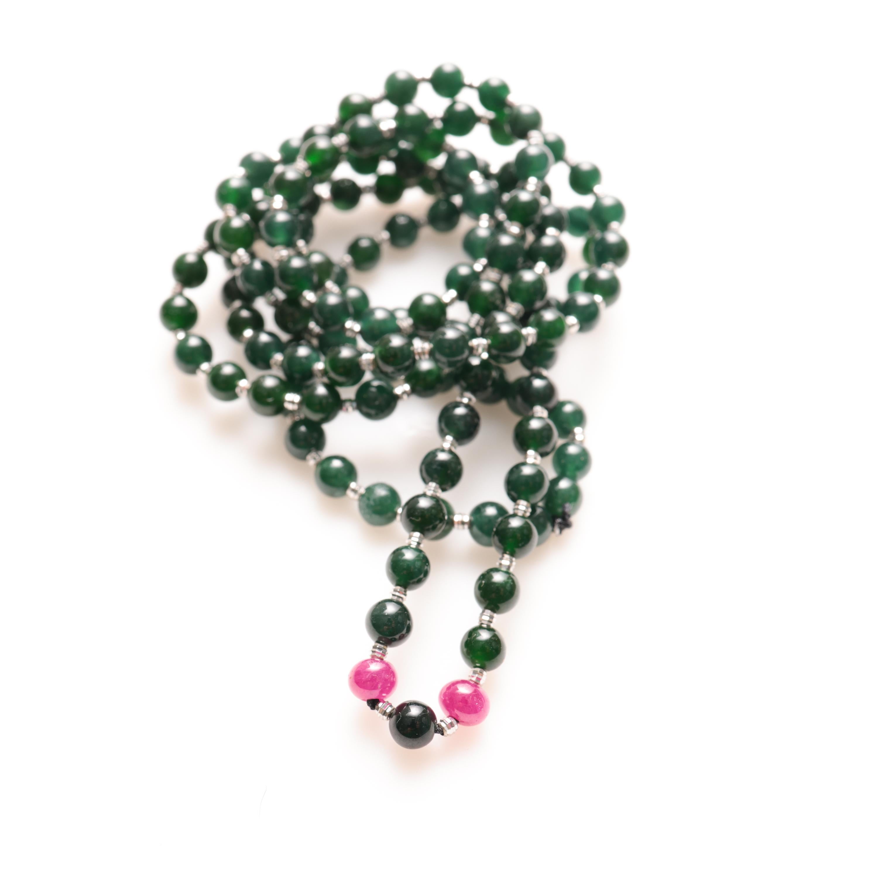 Bead Jadeite Jade, Pink Spinel & 18K White Gold 30