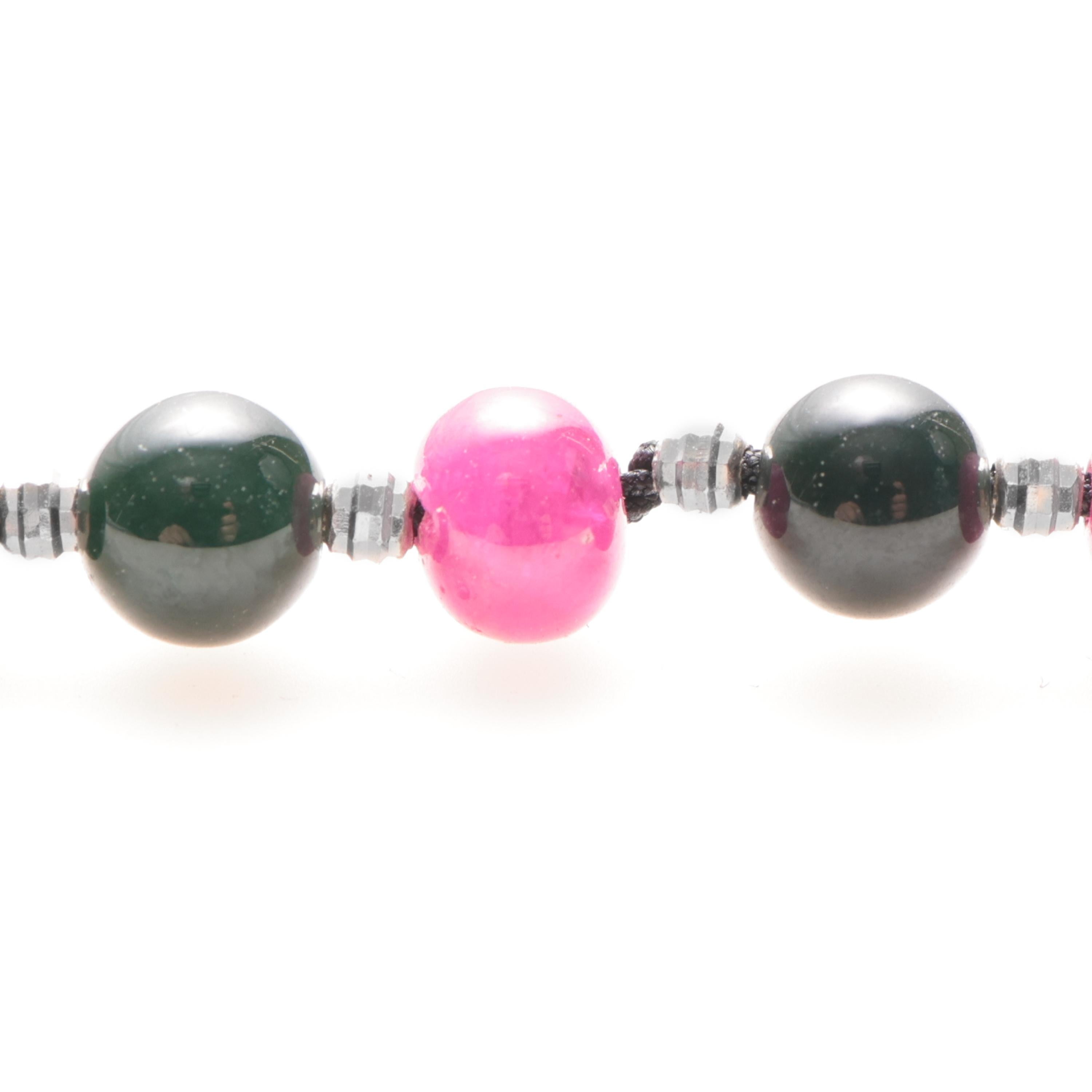 Women's or Men's Jadeite Jade, Pink Spinel & 18K White Gold 30