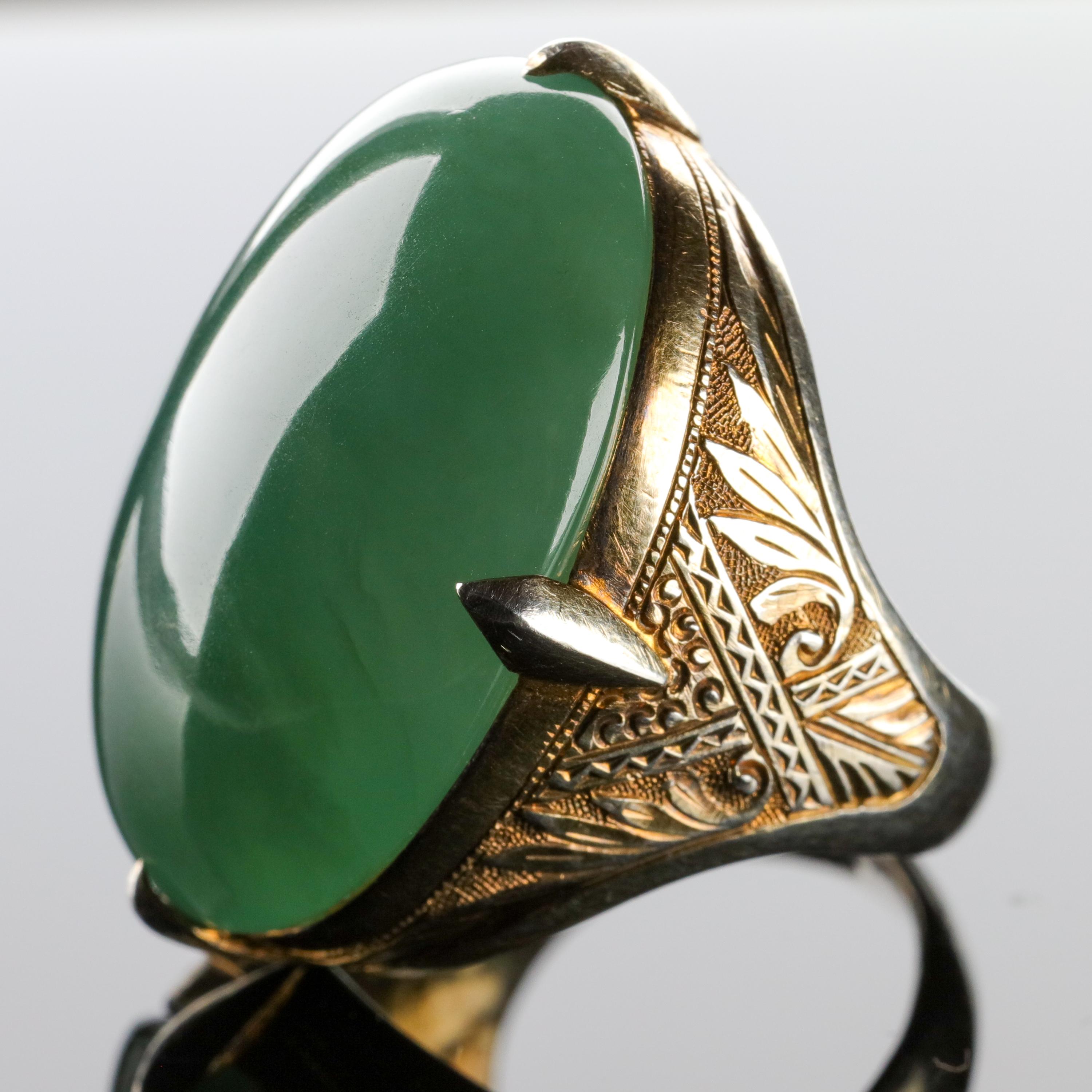 Art Deco Antique Jade Ring Certified Untreated Massive