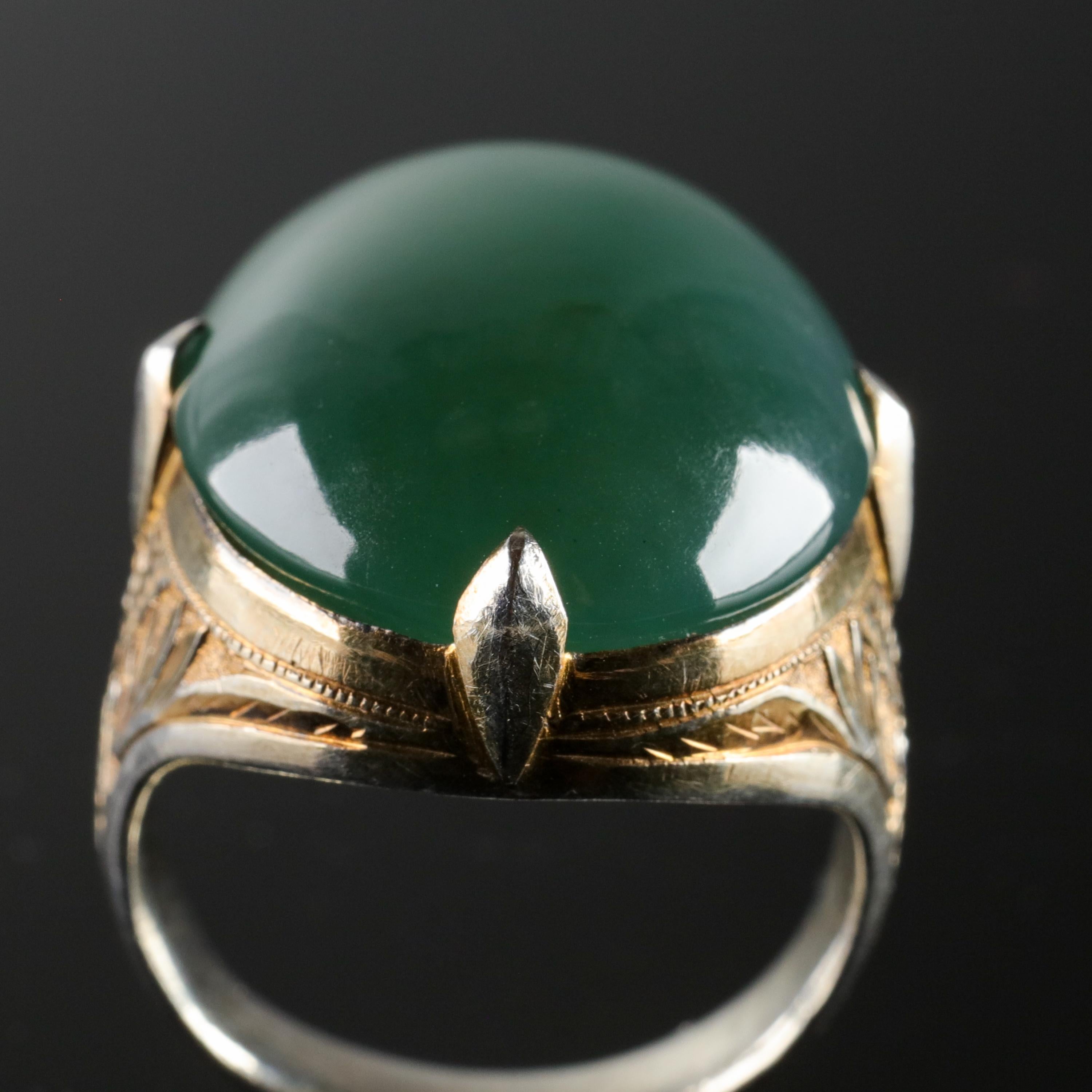 Cabochon Antique Jade Ring Certified Untreated Massive