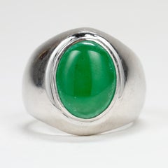 Ring aus Jadeit-Jade, Platin. Midcentury, zertifiziert unbehandelt