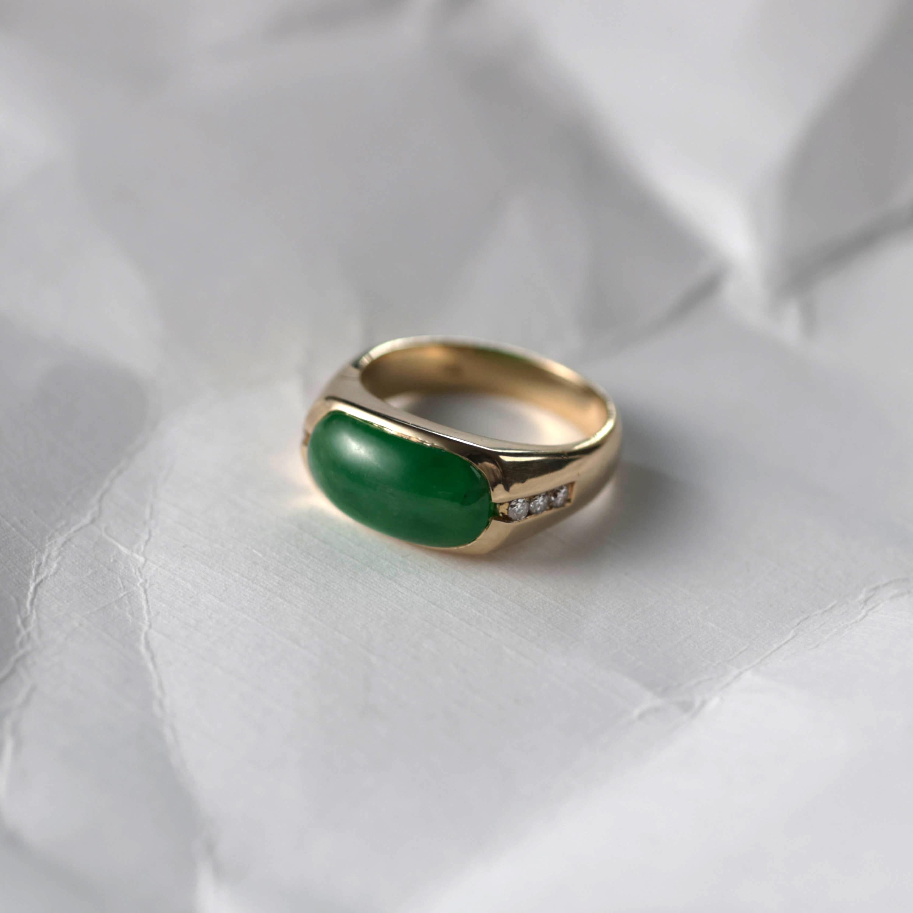 Jadeite Jade Ring with Diamonds Certified Untreated Emerald Green For Sale 6