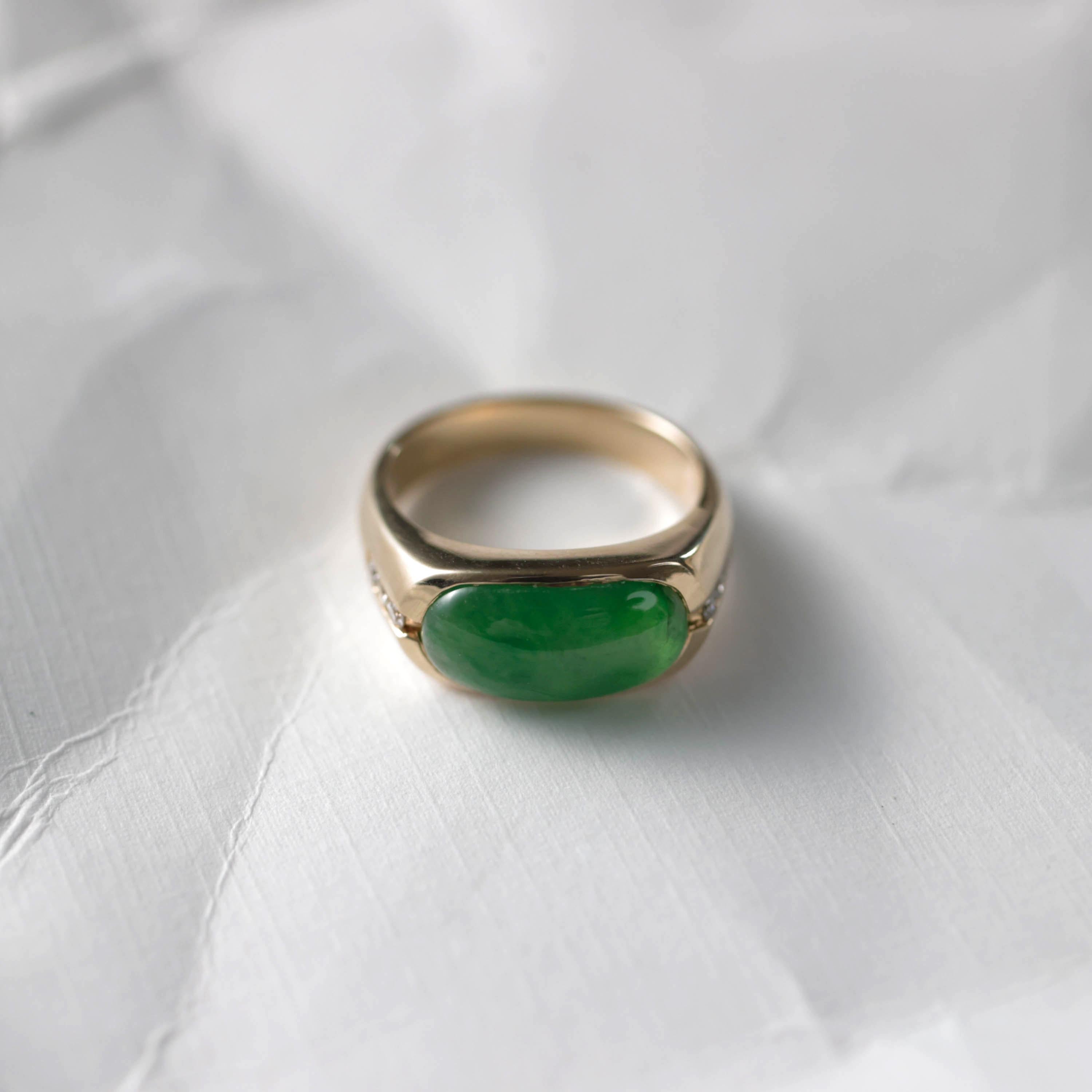 Jadeite Jade Ring with Diamonds Certified Untreated Emerald Green In New Condition For Sale In Southbury, CT