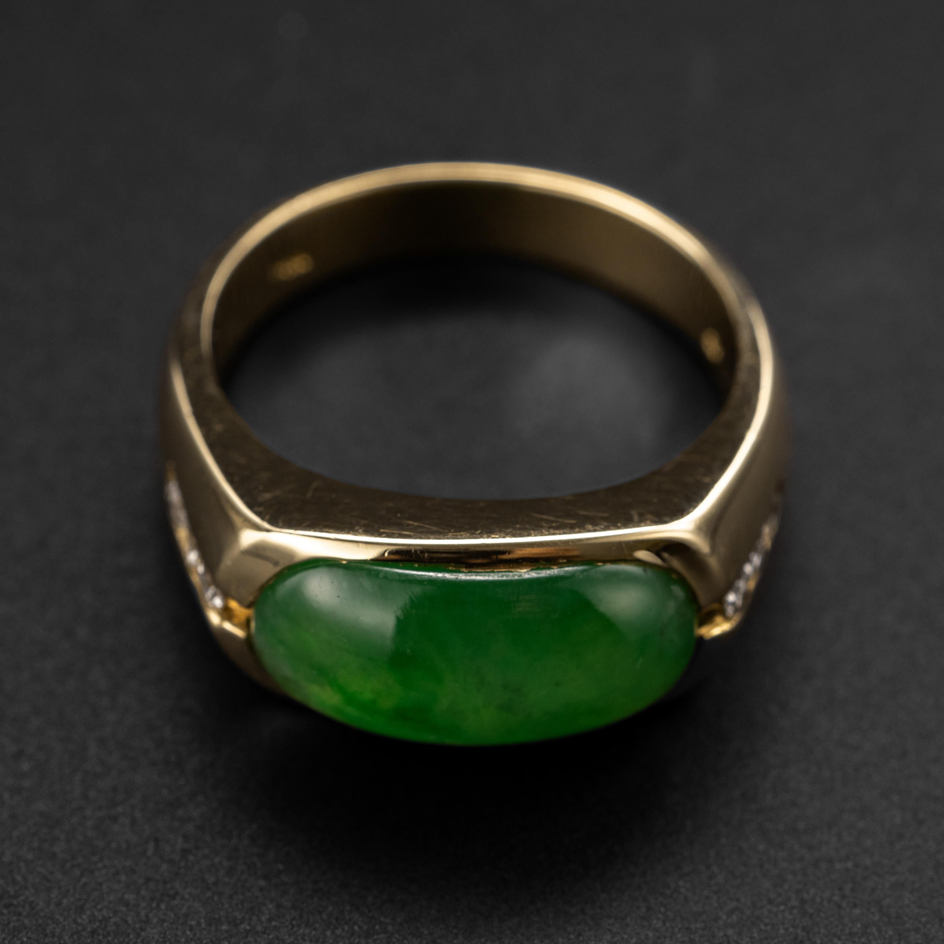 Artisan Jadeite Jade Ring with Diamonds Certified Untreated Emerald Green